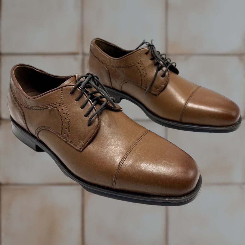 Johnston & Murphy Johnston & Murphy Novick Men Oxford Shoes Cap Toe Brown Leather M 8 Cap Toe Comfort Dress Wedding Going Out Mens Shoes Size ONE SIZE - 1 Thumbnail