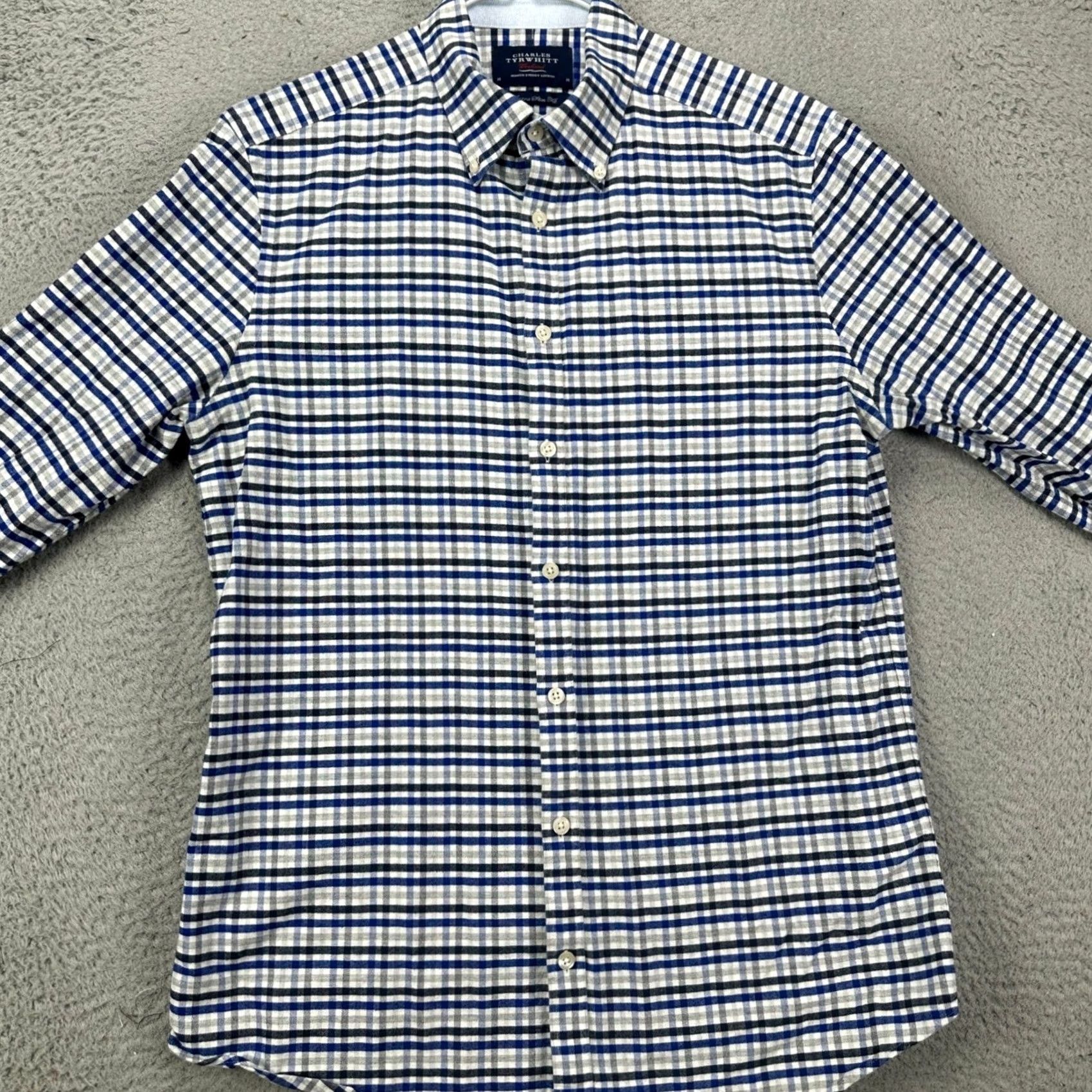 Charles Tyrwhitt Charles Tyrwhitt Blue Grey Flannel Shirt Mens Medium Extra Slim Fit Weekend Button-Up Size US M / EU 48-50 / 2 - 2 Thumbnail