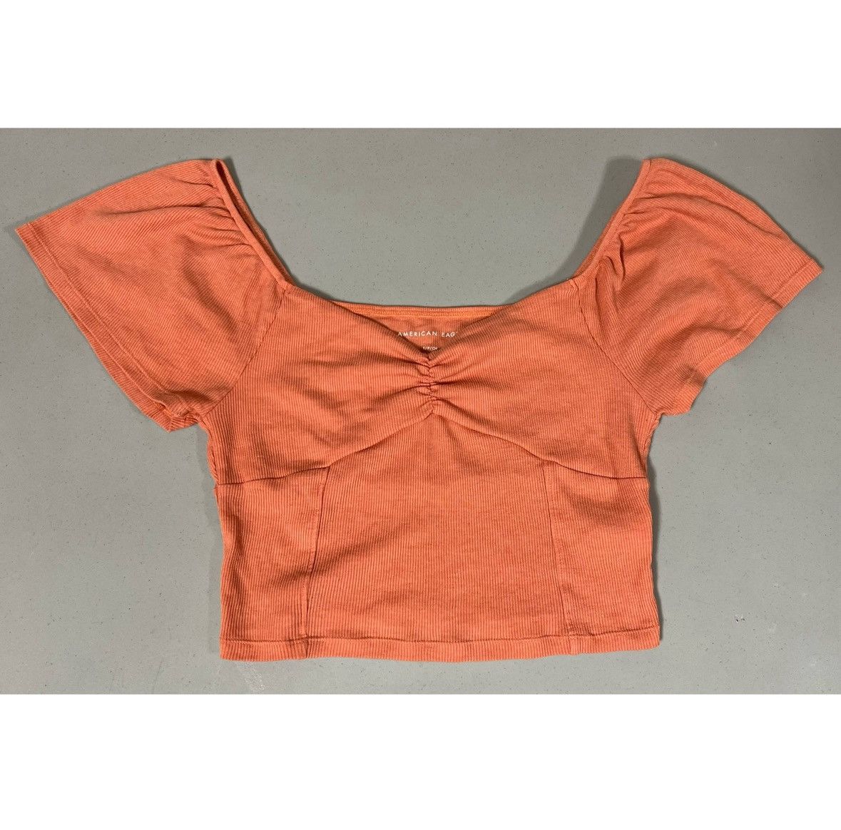 American Eagle Outfitters Orange Solid Flounce Sleeve Crop Top Shirt Blouse Size S 🍊✨ Size S / US 4 / IT 40 - 2 Thumbnail
