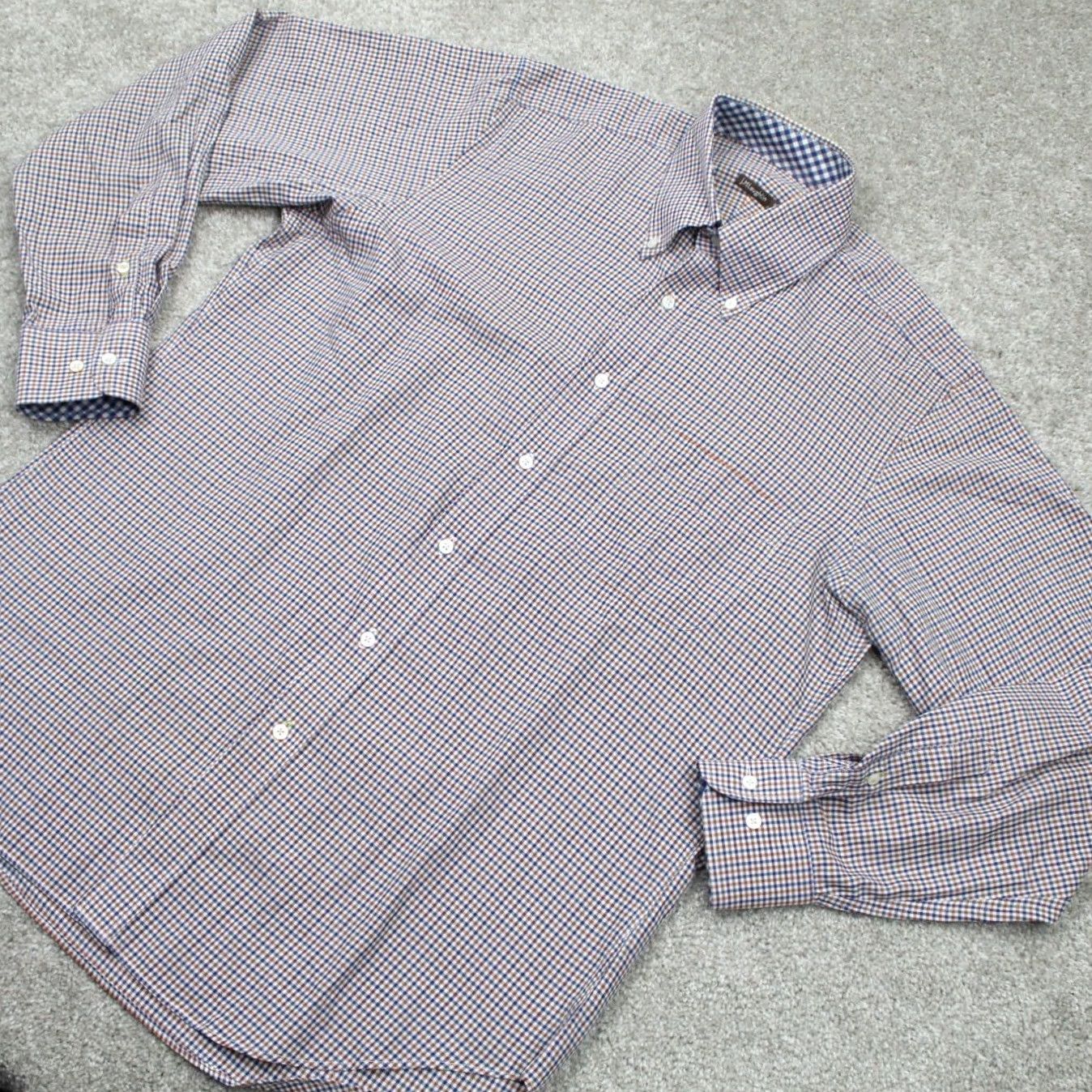 J.McLaughlin J McLaughlin Shirt Mens Medium Blue/Orange Flip Cuff Long Sleeve Button-Up Plaid Cotton Classic Preppy Modern Comfort Men’s Regular Blue Size US M / EU 48-50 / 2 - 4 Thumbnail