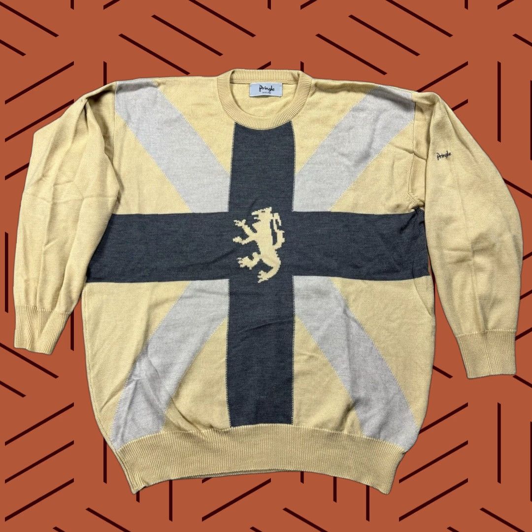 Pringle Of Scotland VINTAGE Pringle of Scotland Gold Crest Logo 100% Wool Knit Sweater Mens 44 Classic Crew Neck Long Sleeve Size US XXL / EU 58 / 5 - 1 Thumbnail