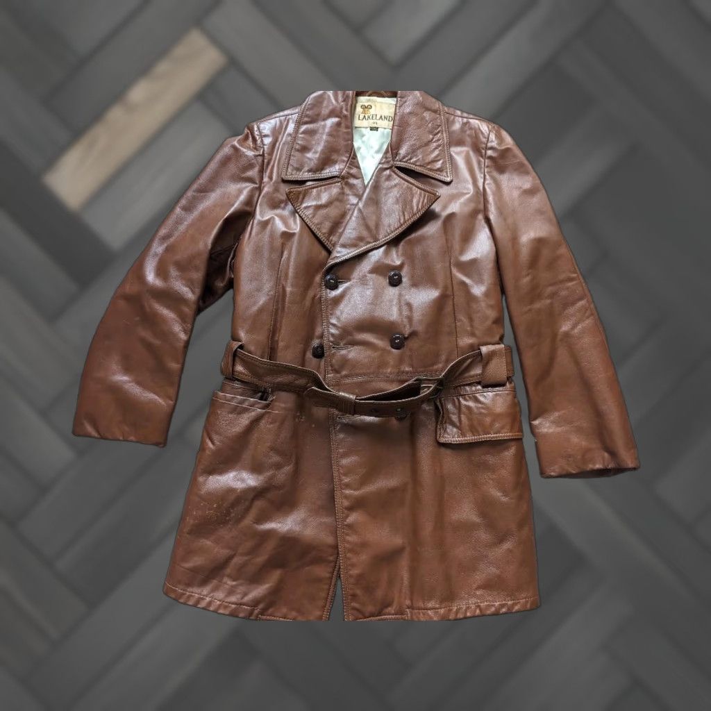Vintage VINTAGE Lakeland Trench Coat Men M Brown Leather Belted USA Made Coat Size US M / EU 48-50 / 2 - 1 Thumbnail