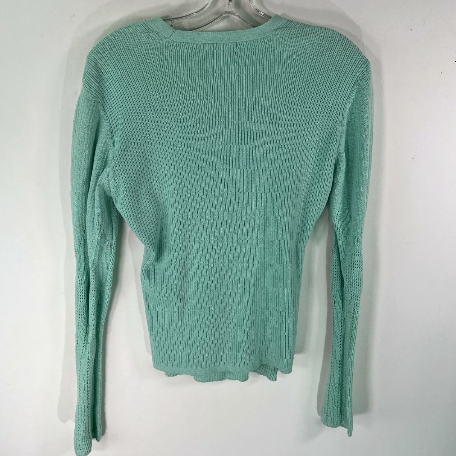 Vintage Guess Collection Cardigan Women Large Turquoise Blue 100% Cotton Knit Sweater Solid Button V-Neck Casual Womens Size L / US 10 / IT 46 - 2 Thumbnail