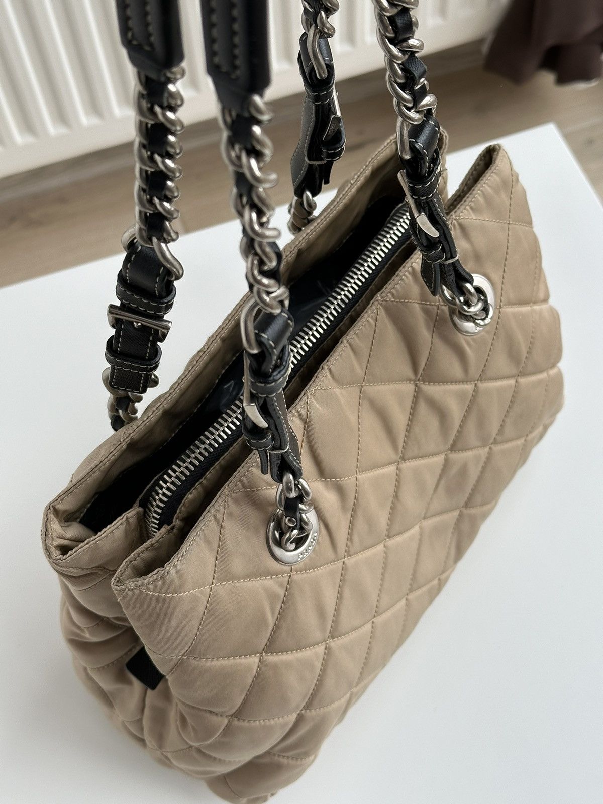 Prada Prada Quilted Chain Shoulder Bag Nylon Beige Tessuto bag Size ONE SIZE - 8 Thumbnail