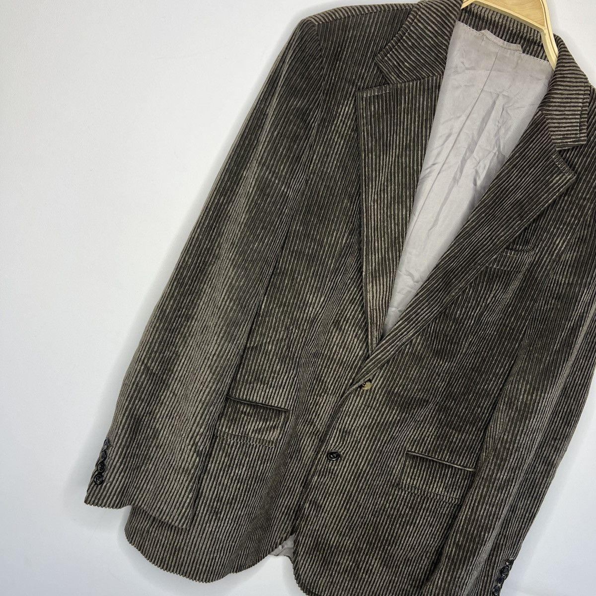 Designer × Hugo Boss × Vintage Red Label Brown Corduroy Light Top Coat Jacket Blazer Size US L / EU 52-54 / 3 - 3 Thumbnail