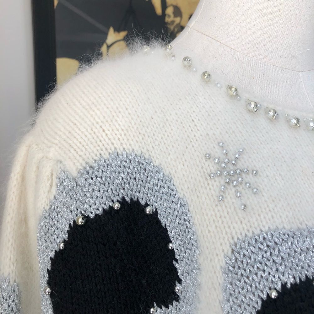 Vintage Vintage 80s 90s Wool Angora Blend Beaded Furry Bling Sweater Size S / US 4 / IT 40 - 5 Thumbnail