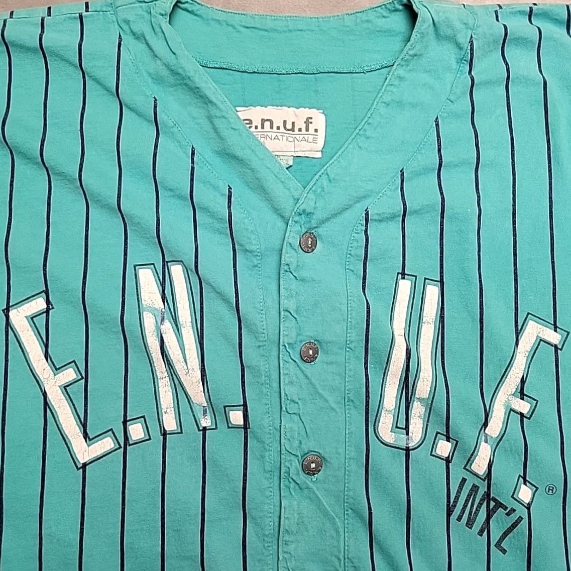 Altea VTG ENUF INT'L Shirt Mens M Teal Pinstripe Baseball Jersey Made In The USA Shirt Mens M Teal Pinstripe Baseball Jersey USA Size US M / EU 48-50 / 2 - 3 Thumbnail