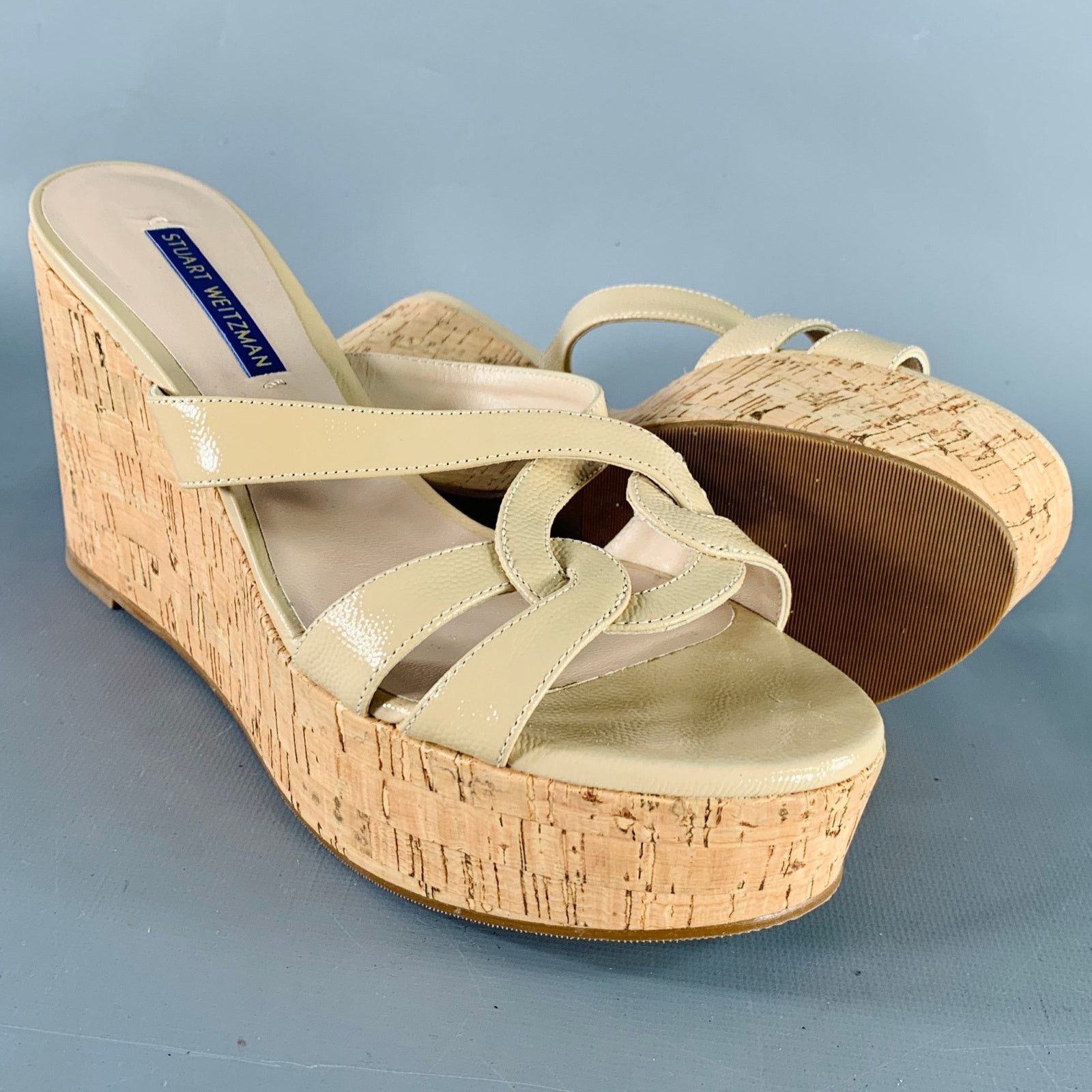Stuart Weitzman STUART WEITZMAN 7 Beige Textured Cork Platform Wedge Sandals Size US 7 / IT 37 - 5 Thumbnail