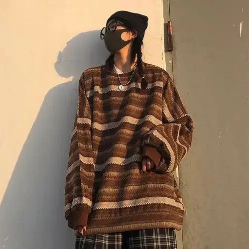 Japanese Brand Striped Oversize Pullovers Size ONE SIZE - 5 Thumbnail