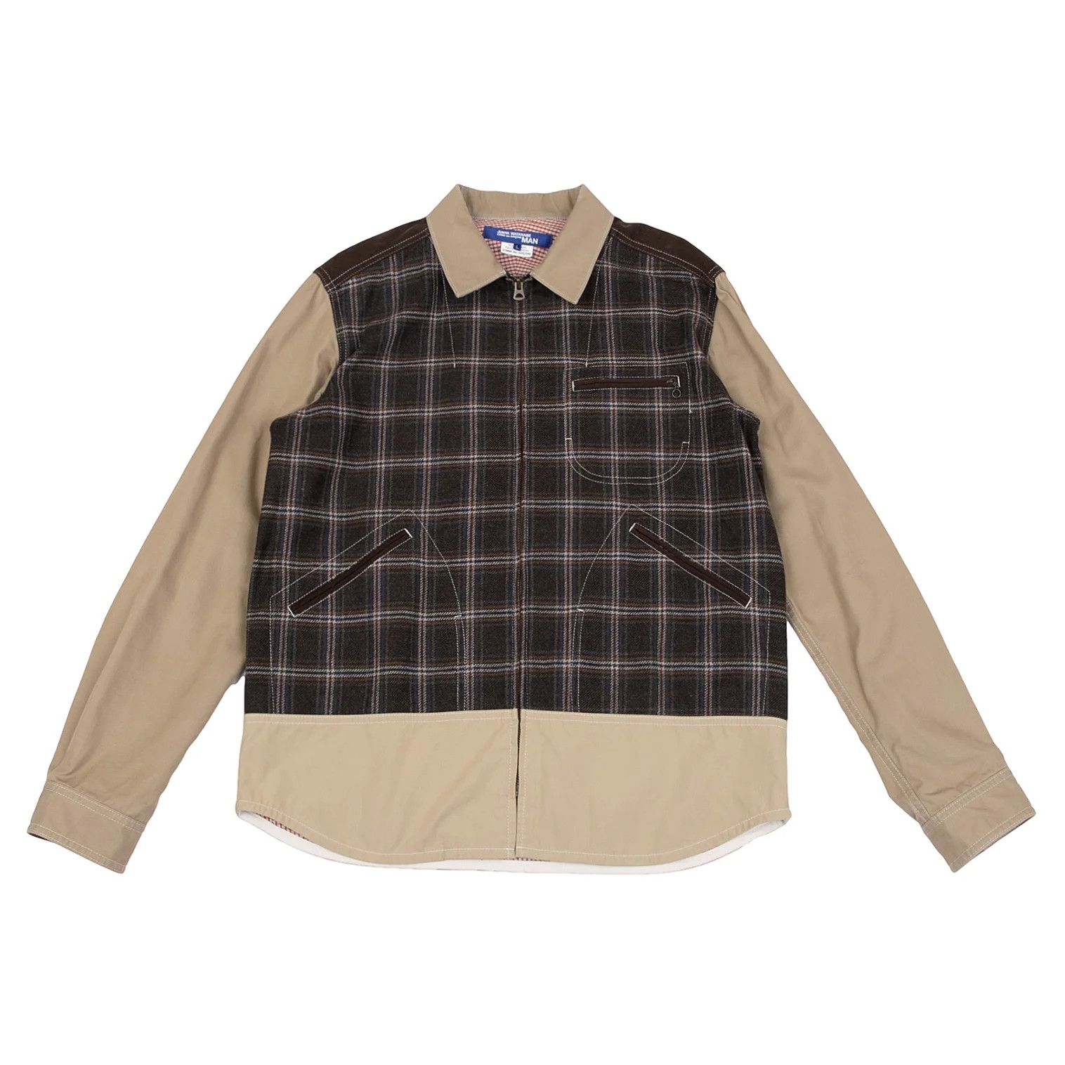 Junya Watanabe Checkered Corduroy Patchwork Zip Jacket in Brown Beige L Size US L / EU 52-54 / 3 - 1 Thumbnail