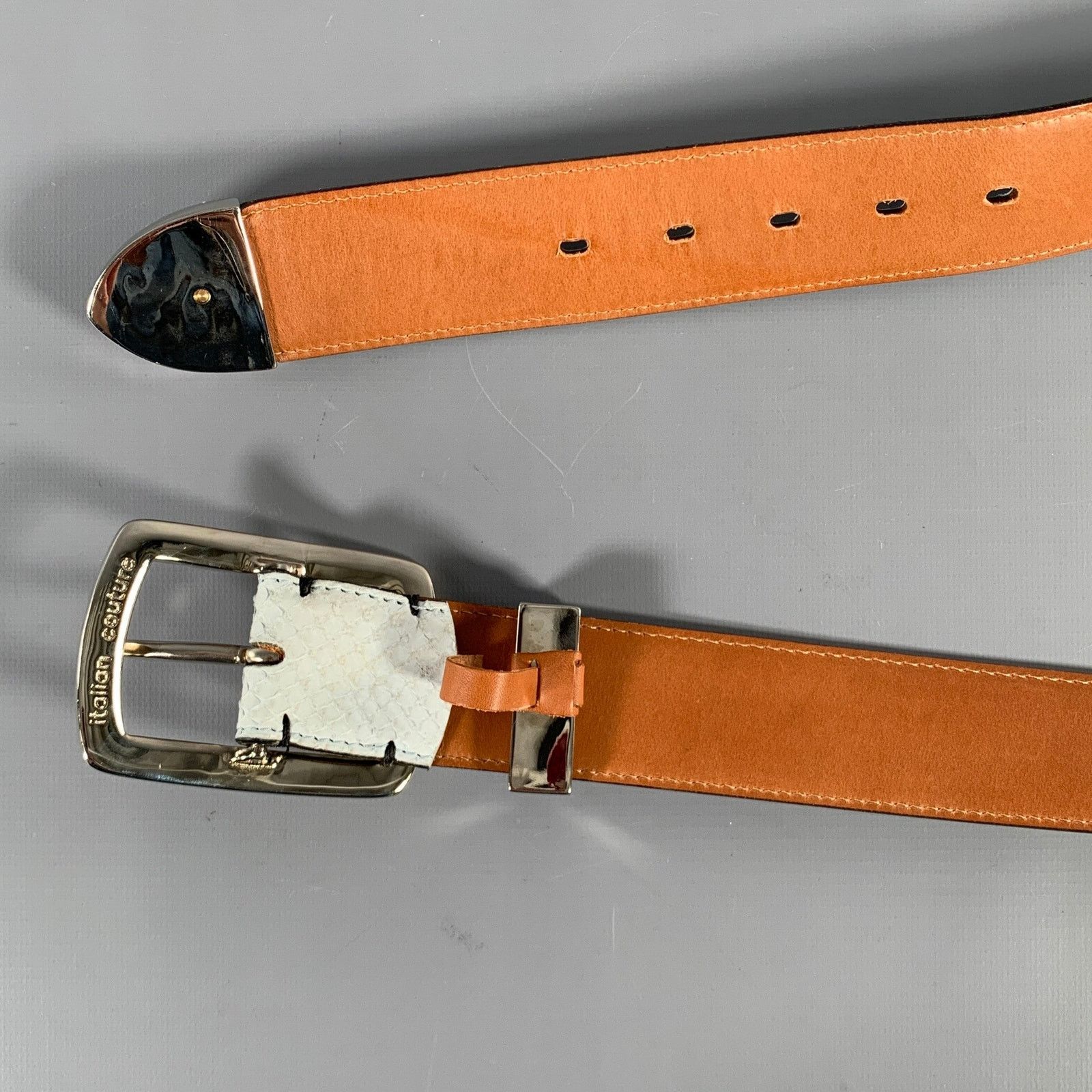 Billionaire Couture Size 40 Off White Textured Phython Skin Leather Belt Size 40 - 9 Thumbnail