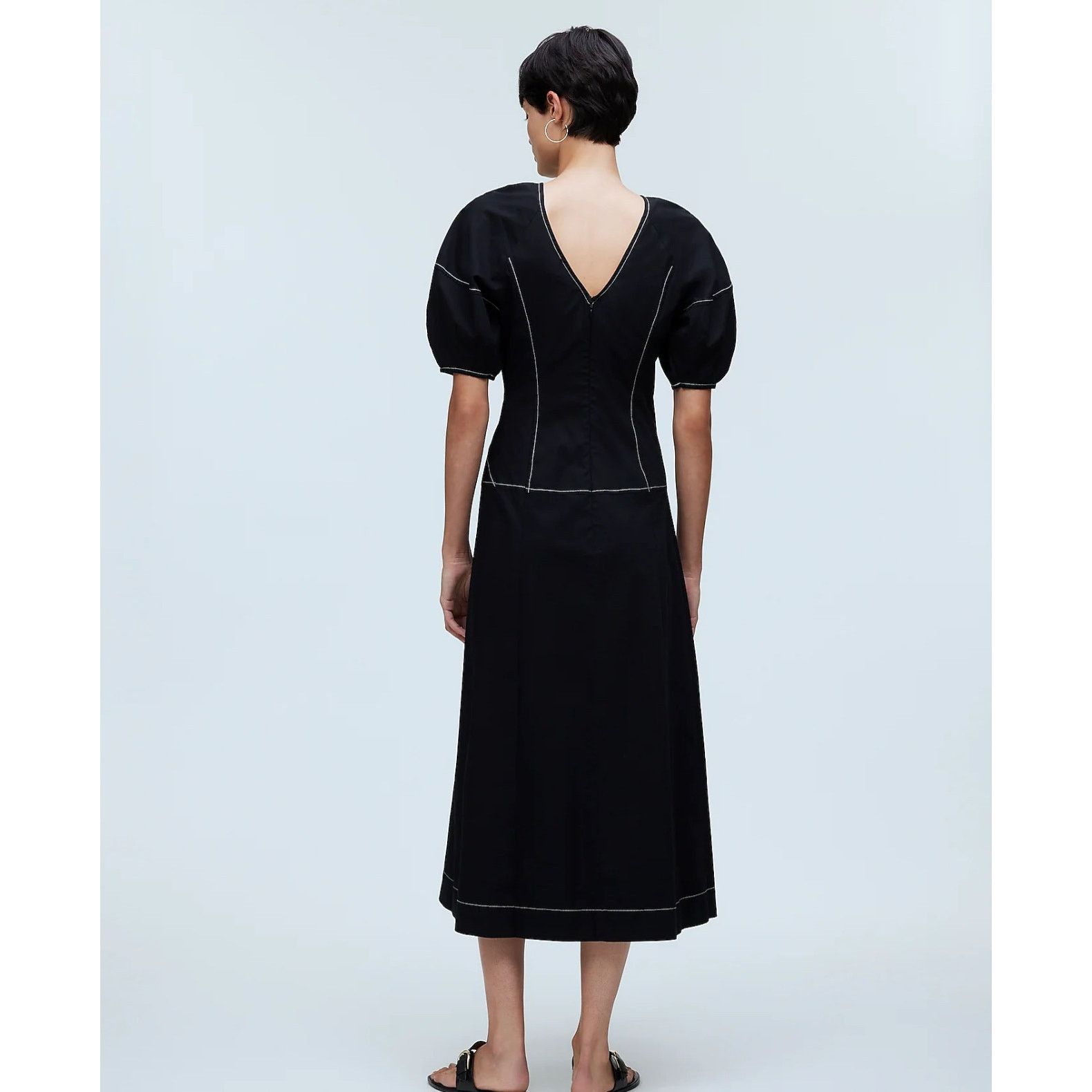 Madewell NWT Madewell Puff-Sleeve Drop-Waist Midi Dress Black Size 2 Size XS / US 0-2 / IT 36-38 - 2 Thumbnail