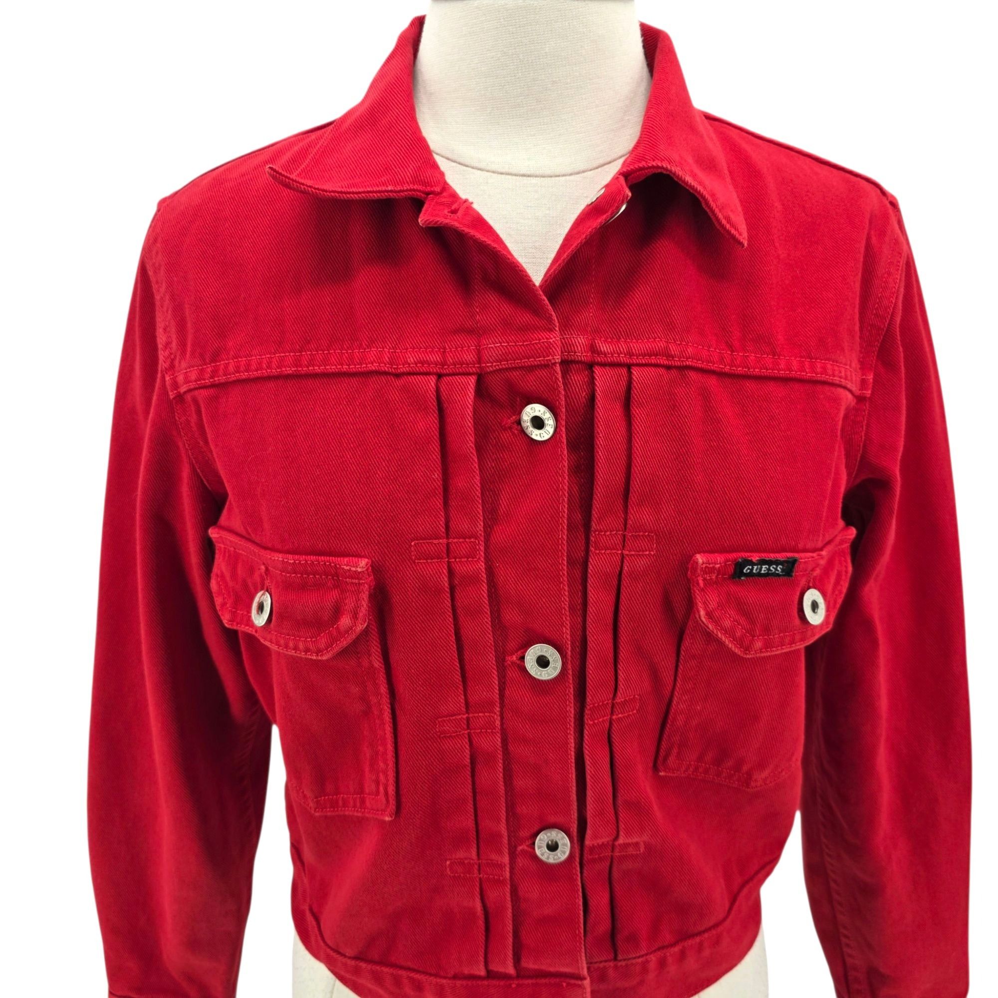 Guess Vintage Guess Jeans Womens Medium Jacket Denim Red Cropped P Size M / US 6-8 / IT 42-44 - 2 Thumbnail