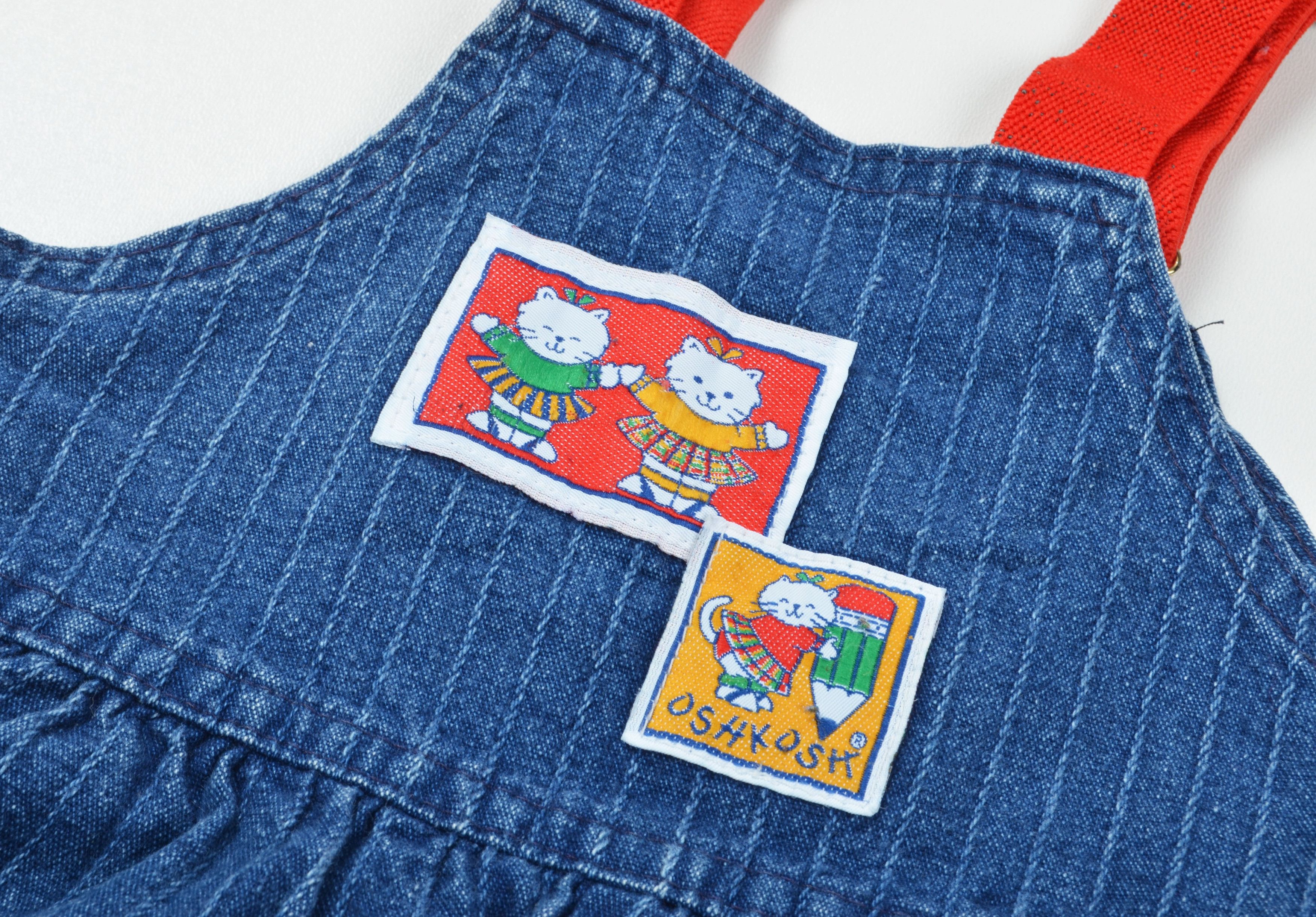Oshkosh Vintage Oshkosh B’gosh Baby Striped Kitty Denim Overalls Size XXS / US 00 / IT 34 - 10 Thumbnail