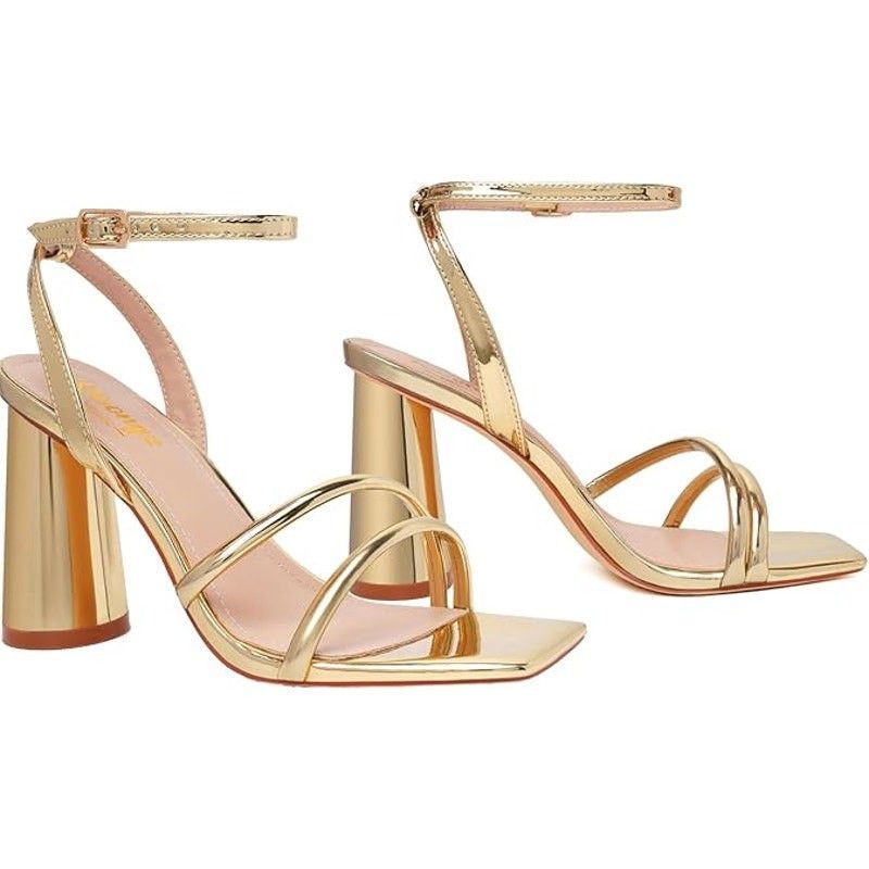 Other Ribongz Women's Size 8 Gold Open Toe Ankle Strap Block Heels Size US 8 / IT 38 - 3 Thumbnail