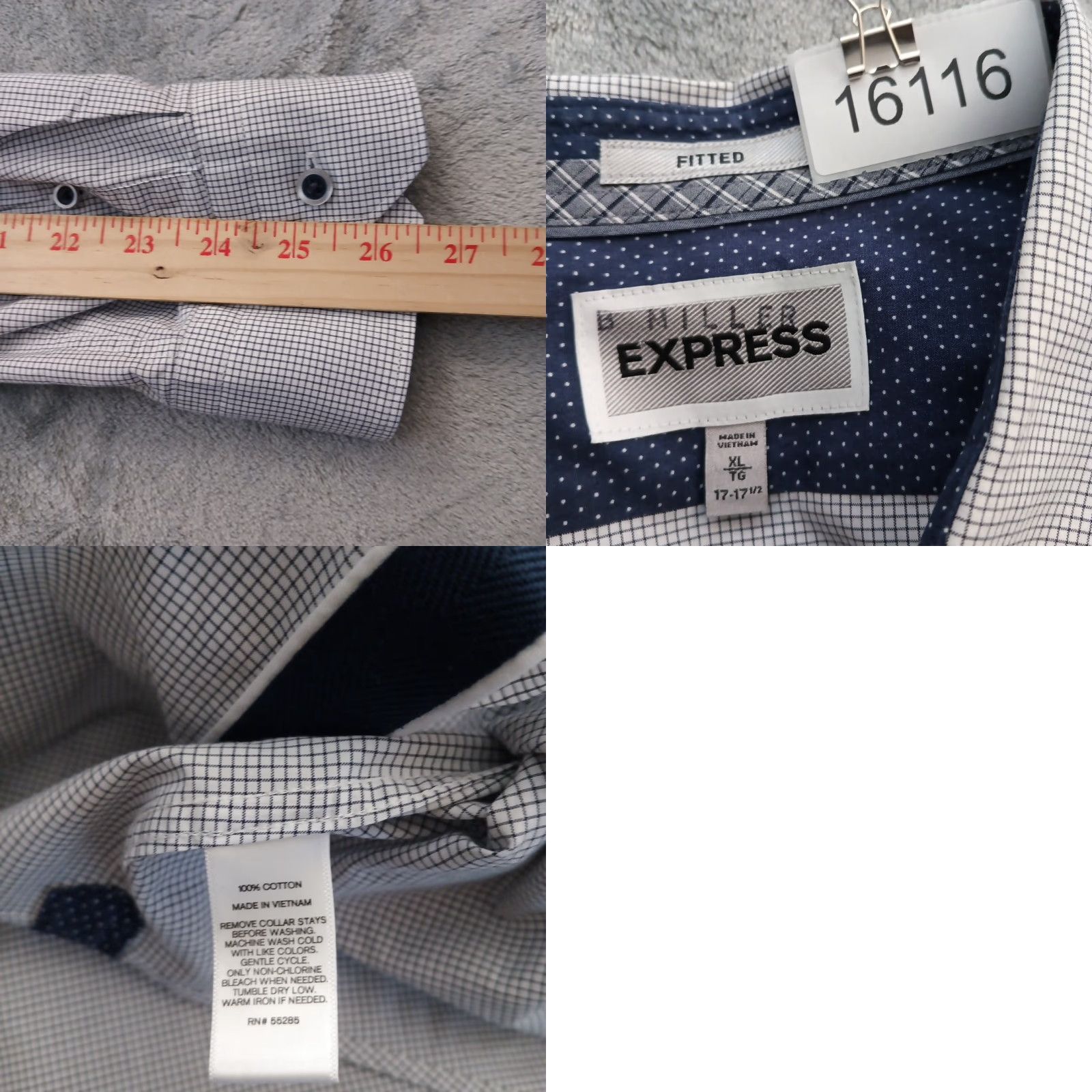Express Express Shirt Mens XL Blue Check Long Sleeve Button-Up Cotton Size US XL / EU 56 / 4 - 8 Thumbnail