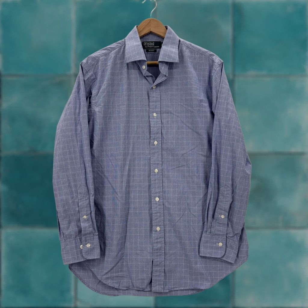 Polo Ralph Lauren Polo Ralph Lauren Dress Shirt Mens 16 36/37 Blue Check Classic Cotton Business Shirt Mens Blue Check Dress Shirt Size 42R - 1 Thumbnail
