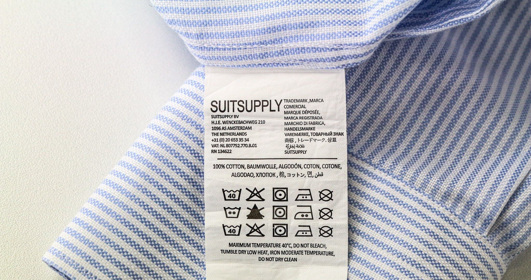 Suitsupply 44L/17 1/2L Extra Slim Blue Cotton Striped Shirt 75933 Size 44L - 6 Thumbnail