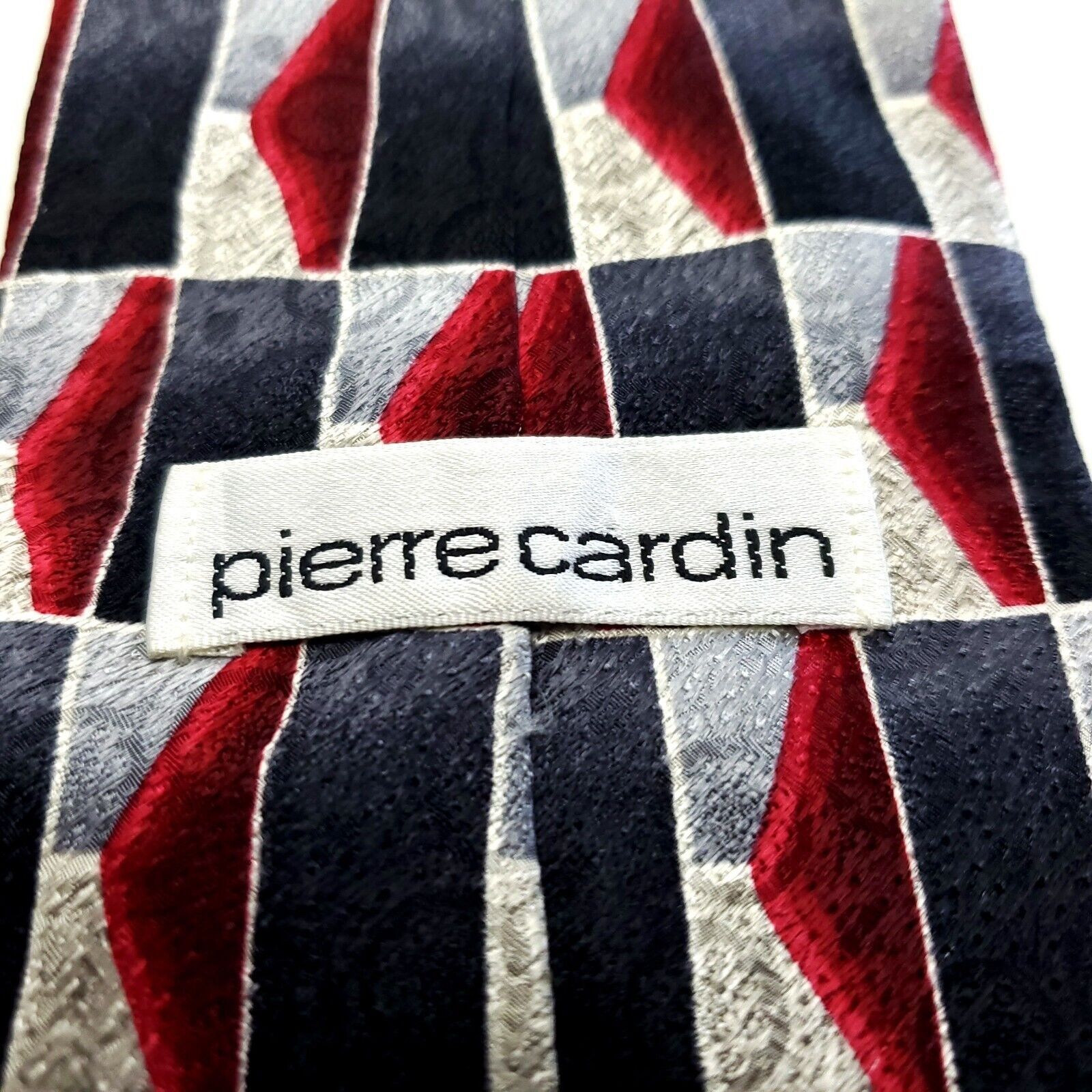 Pierre Cardin Pierre Cardin Gray Red Print Geometric Wide Silk Tie Size ONE SIZE - 3 Thumbnail