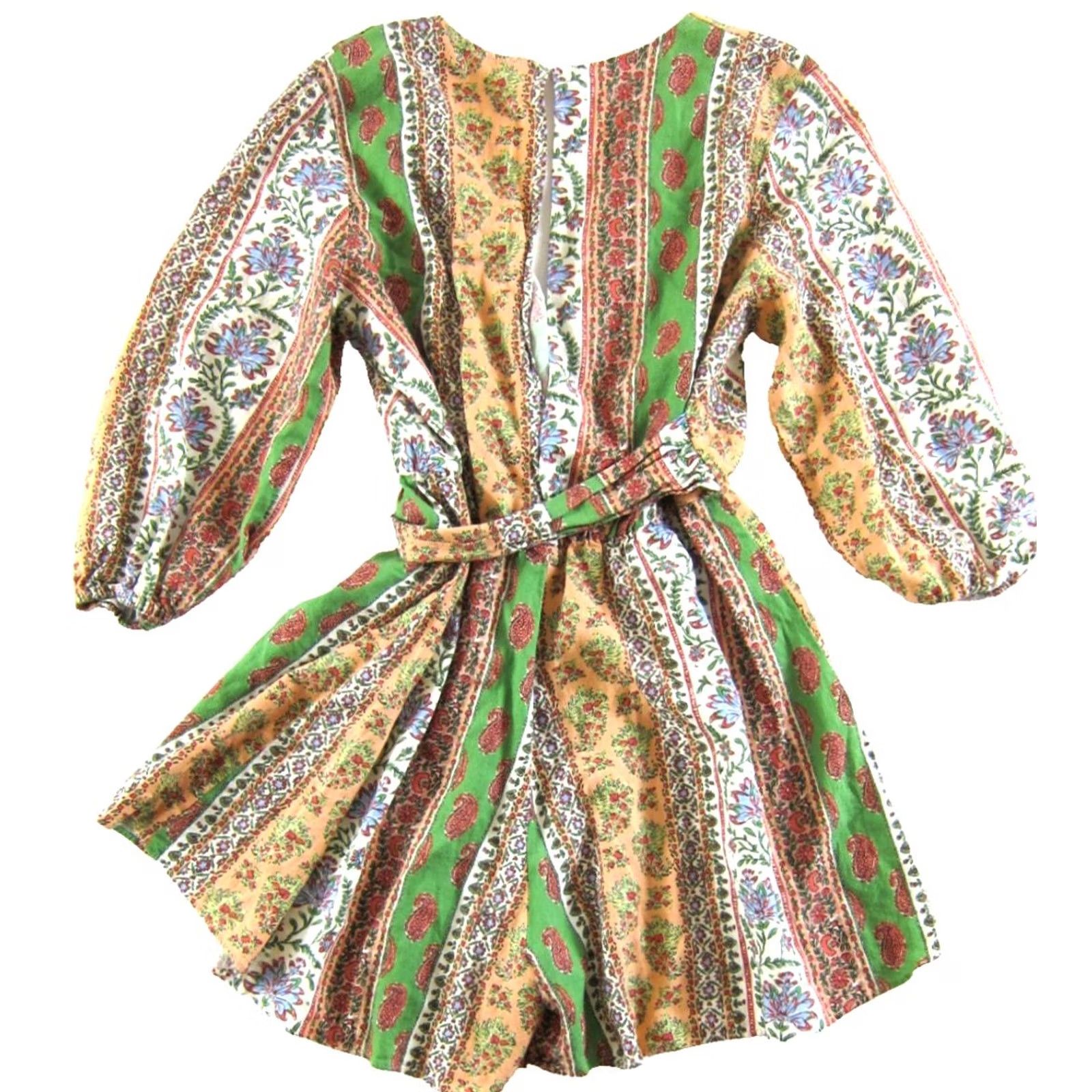 Zara ZARA Green Pink Floral Linen Rayon V-Neck Romper Jumpsuit Shorts Women Medium Size 32" / US 10 / IT 46 - 2 Thumbnail