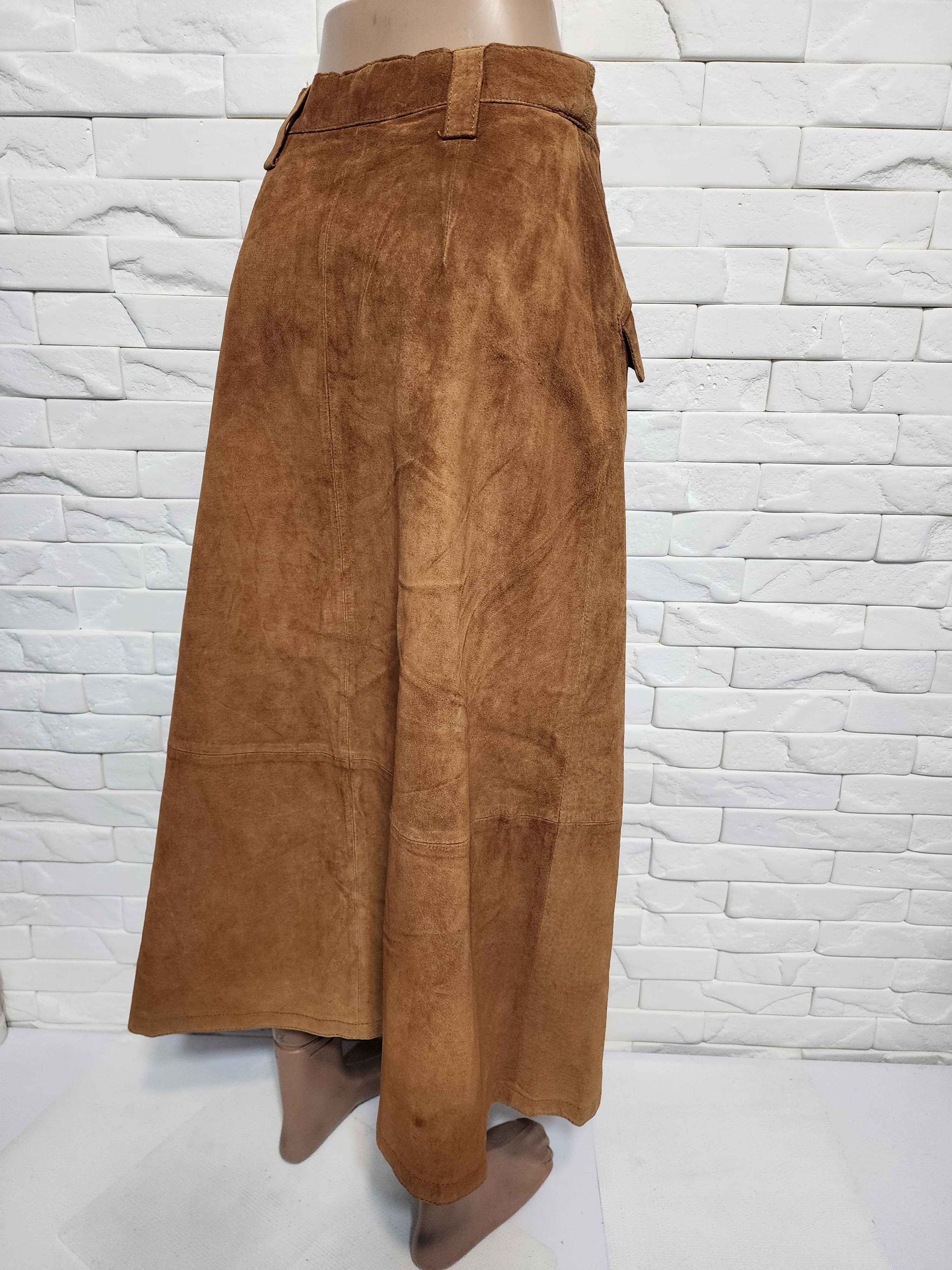 Other Brown Suede Leather Skirt, Plastic Buttons Fasteners Size 28" / US 6 / IT 42 - 5 Thumbnail