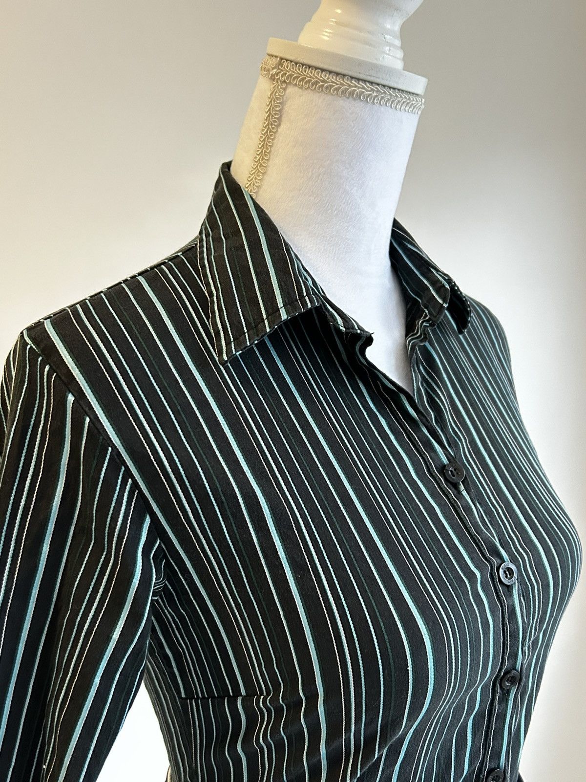 Vintage Vintage Saix 2000s Navy Blue Striped Shirt Size S / US 4 / IT 40 - 5 Thumbnail