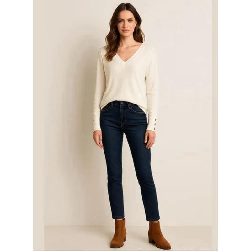Other Minimalist White Long Sleeve V-Neck Blouse Button Cuffs S Size S / US 4 / IT 40 - 1 Thumbnail