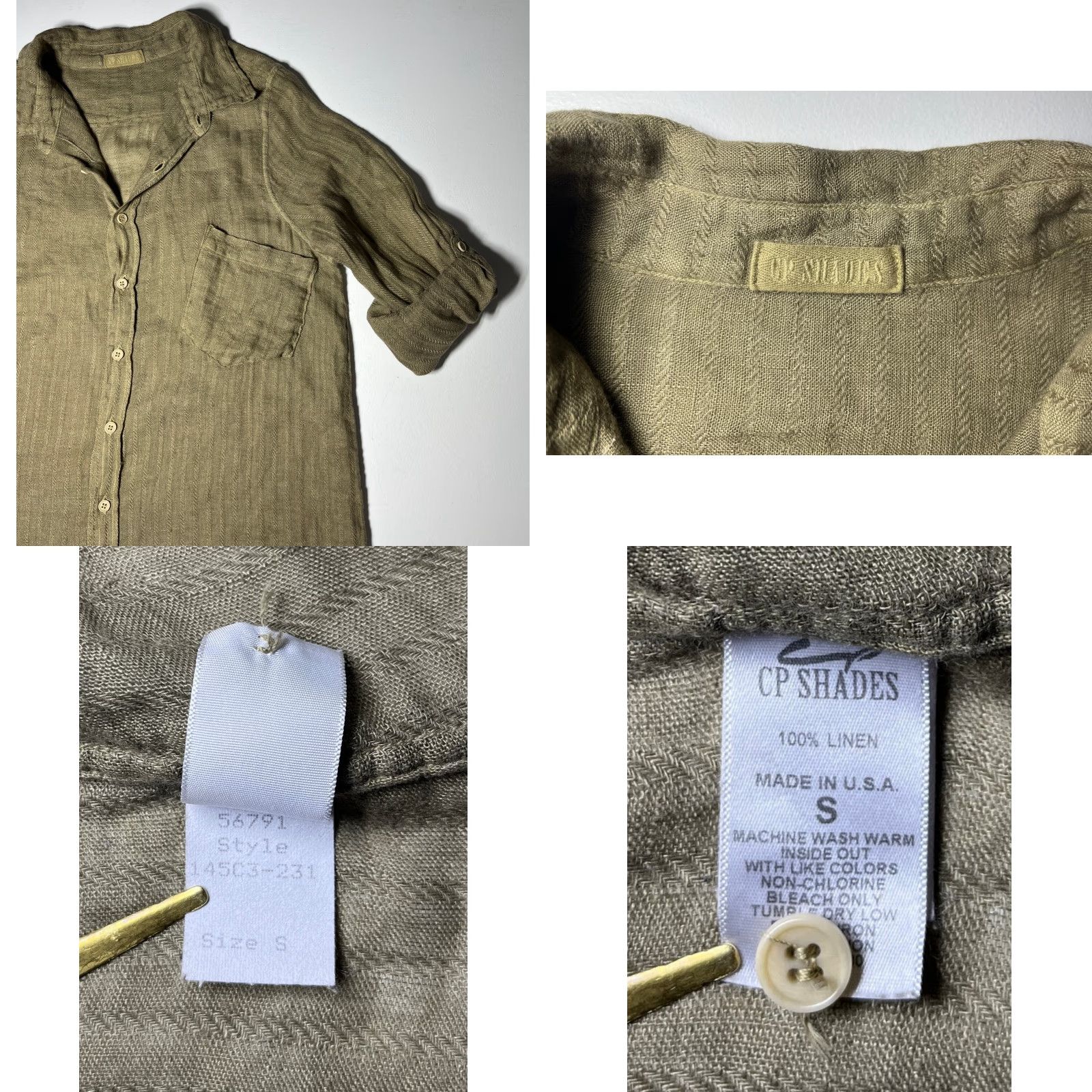 Vintage CP Shades Women's Button-Up Linen Shirt Green Sz S Size S / US 4 / IT 40 - 8 Thumbnail