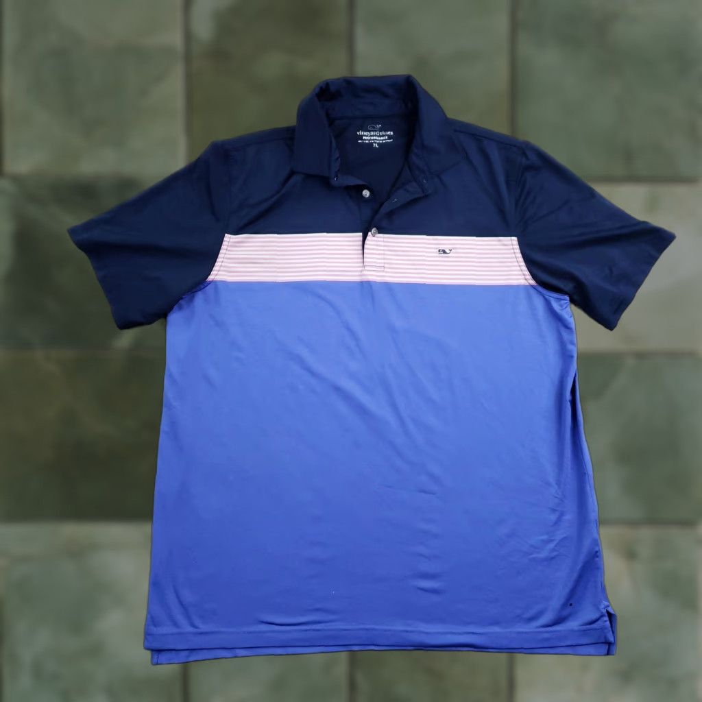 Vineyard Vines Vineyard Vines Polo Shirt Mens XL Blue Striped Performance Golf Polyester Polo Shirt Size US XL / EU 56 / 4 - 1 Thumbnail
