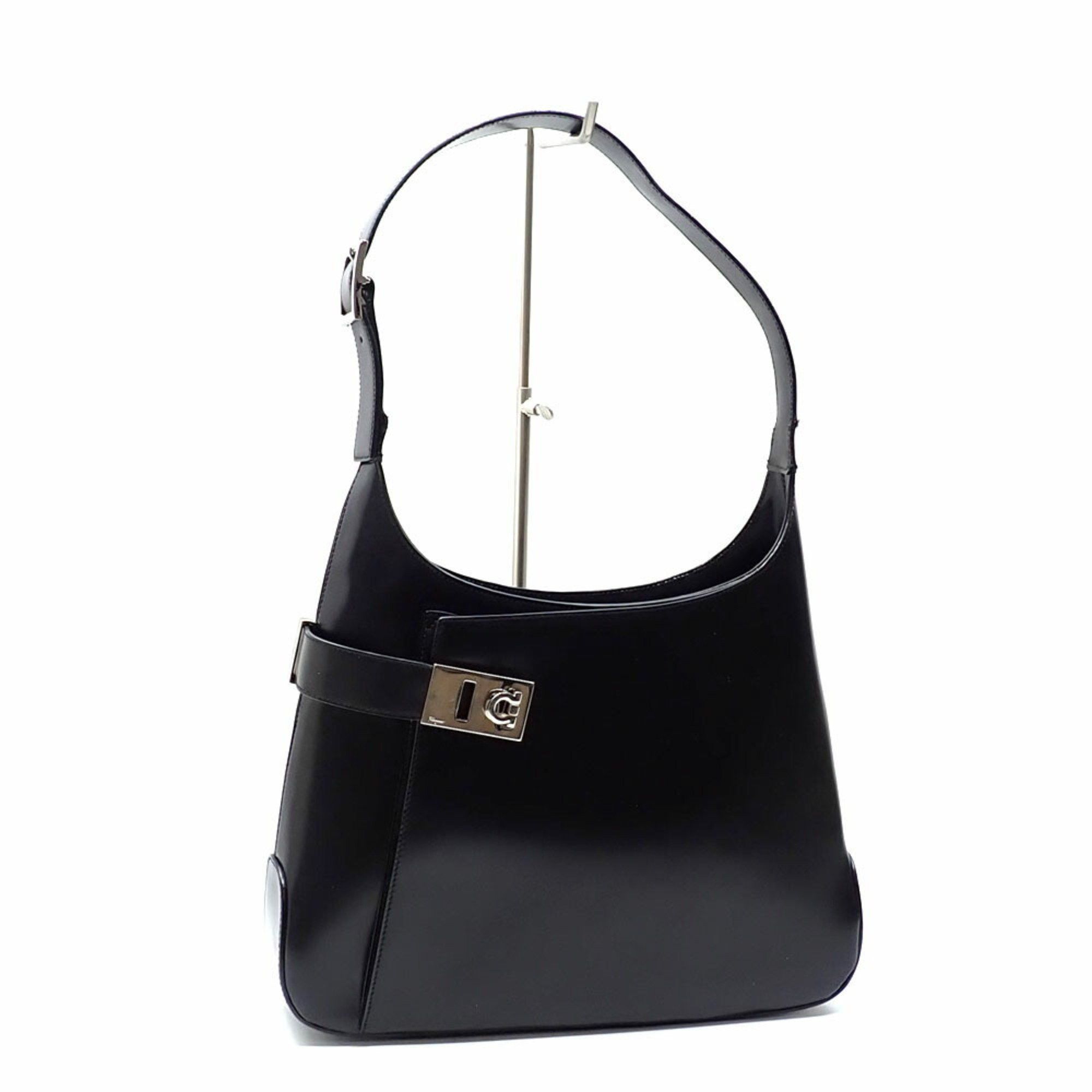 Salvatore Ferragamo Shoulder Bag For Women In Black Calf Leather 21 0169 Gancini