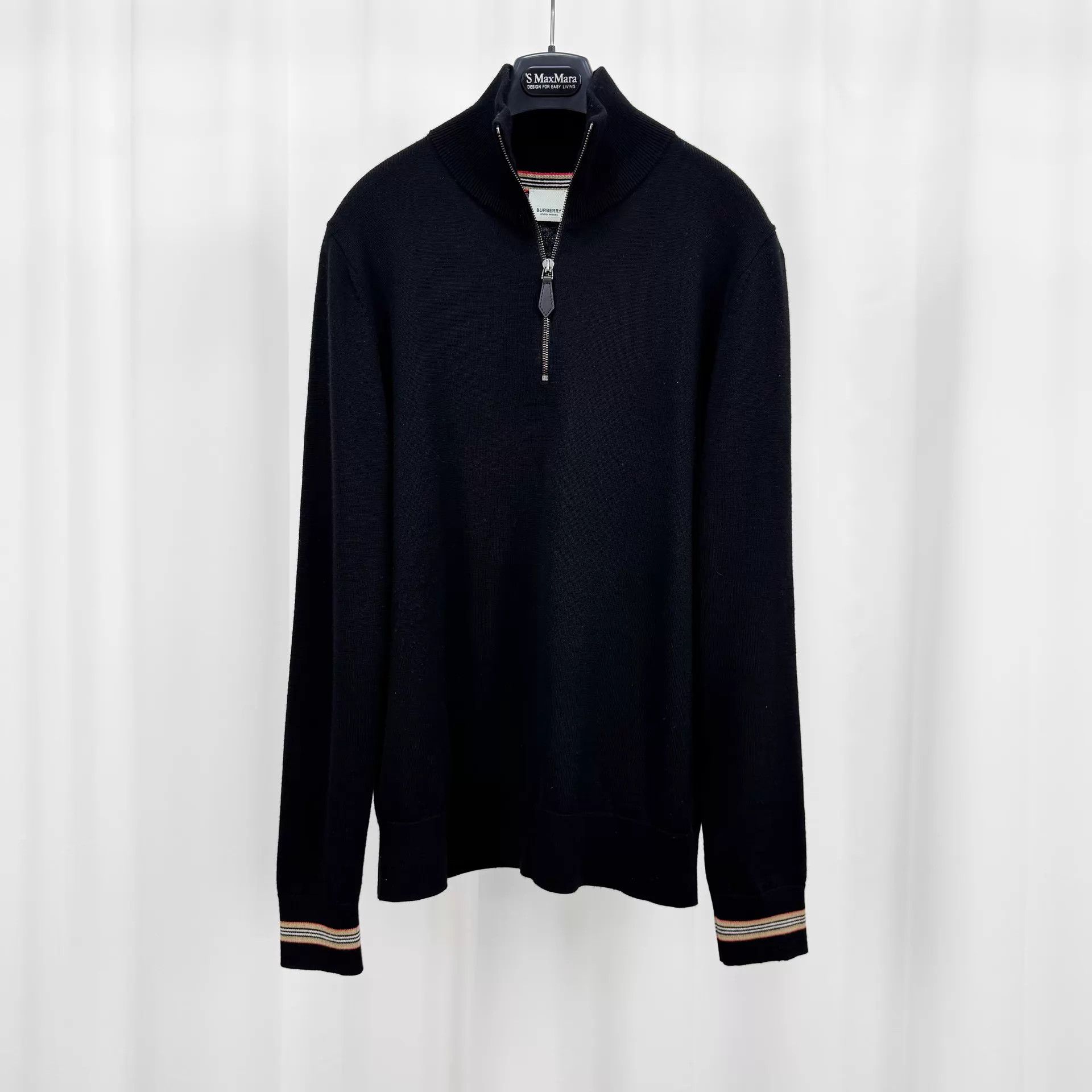 Burberry Burberry half-zip wool cuff stripe knit sweater M 98 new Size M / US 6-8 / IT 42-44 - 1 Thumbnail