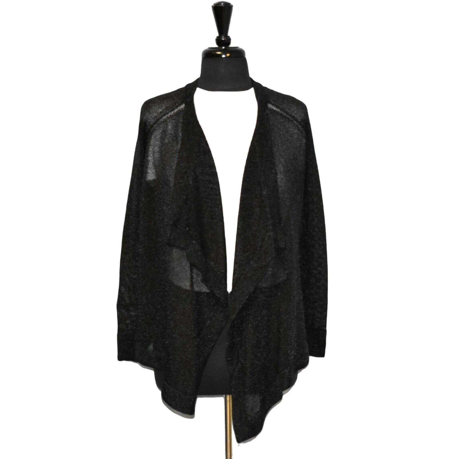 Vince VINCE Black Metallic Thread Mesh Drape Open Cardigan Sz XS Size XS / US 0-2 / IT 36-38 - 2 Thumbnail