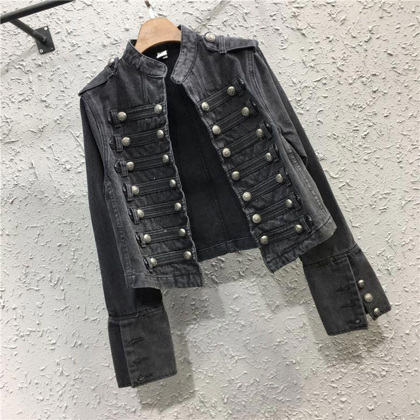 Other Black Military Style Denim Jacket, Fitted Jean Jacket Size US XL / EU 56 / 4 - 2 Thumbnail