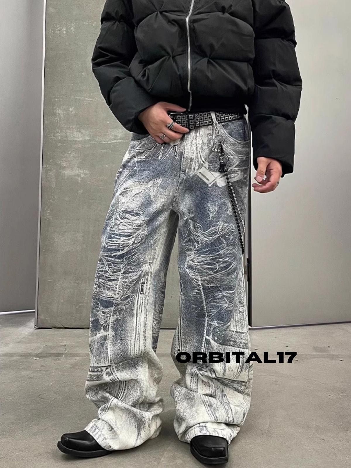 Vintage Baggy Distressed 3D Print Wide Leg Denim Jeans Size US 32 / EU 48 - 3 Thumbnail