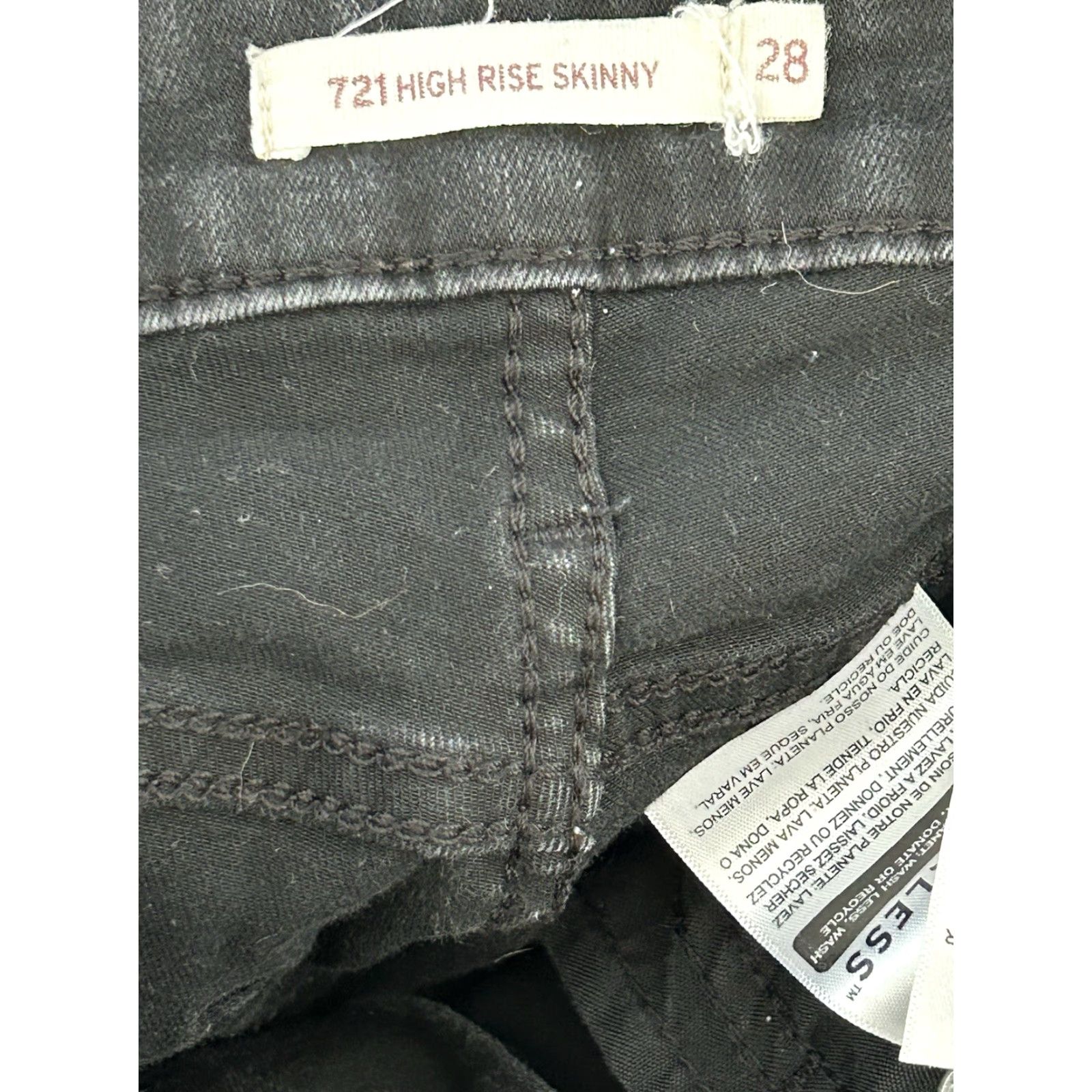 Levi's Levi’s 721 High Rise Skinny Jeans Womens Black Denim sz 28x30 Cotton Polyester Spandex Slimming Stretch 5-Pocket Logo Button Zipper Size 28" / US 6 / IT 42 - 3 Thumbnail