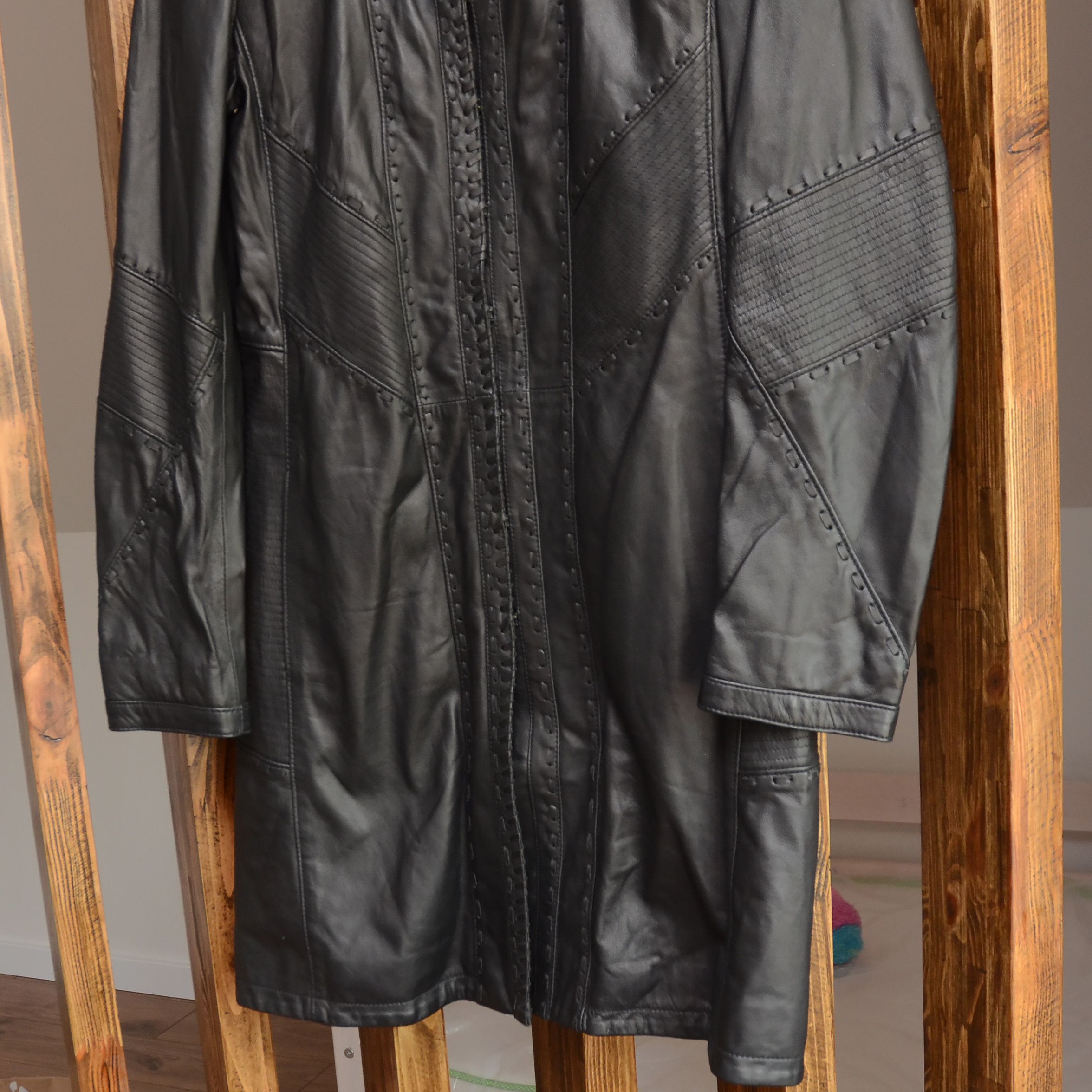 Genuine Leather Marc Cain Black Leather Long Coat Jacket Size N2 Colour 900 Size M / US 6-8 / IT 42-44 - 2 Thumbnail