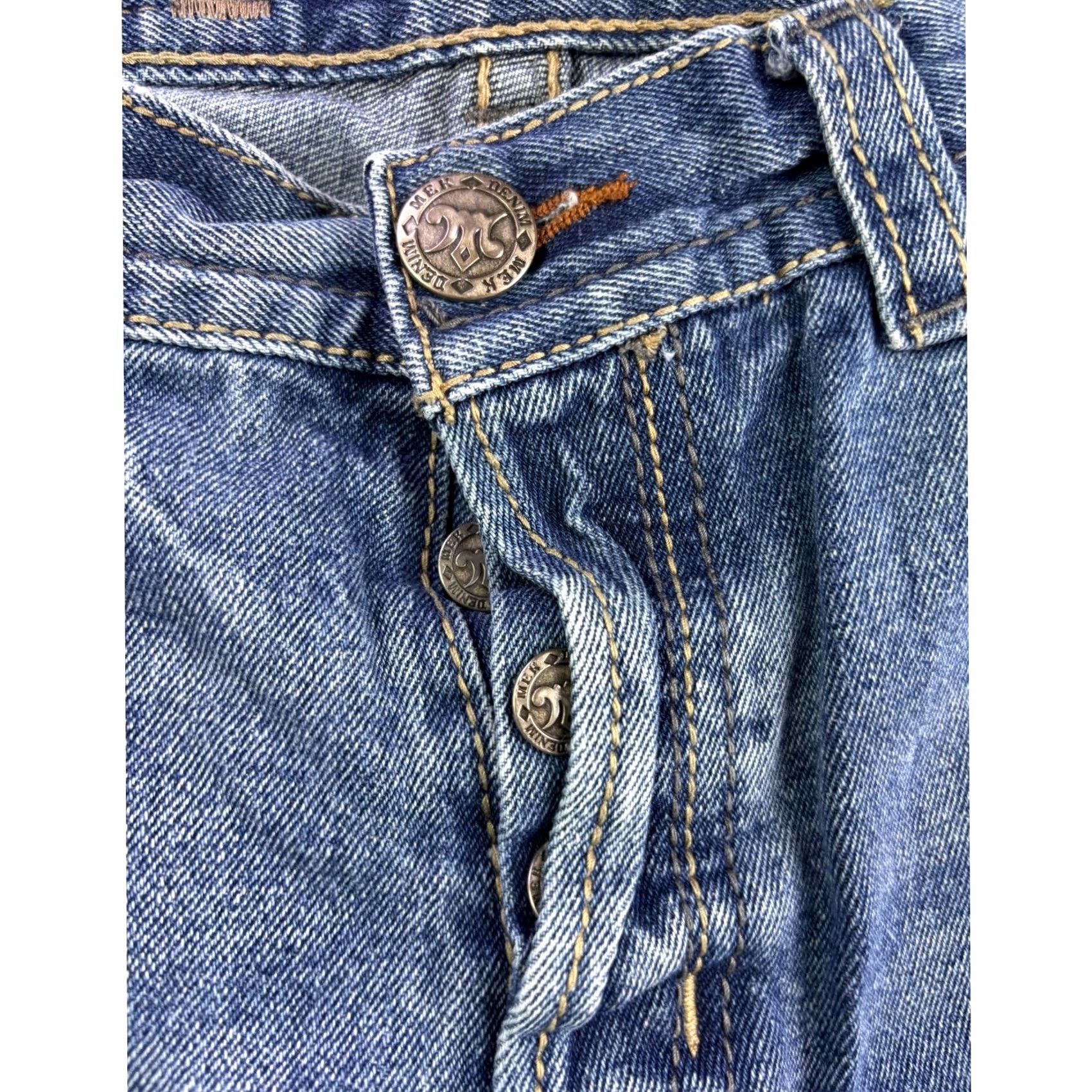 Denime MEK Denim Cody Straight Jeans Mens 38x34 Blue Embroidered Button Fly Denim Straight Reg Mid Rise 5-Pocket Modern Vintage Look Size US 38 / EU 54 - 3 Thumbnail