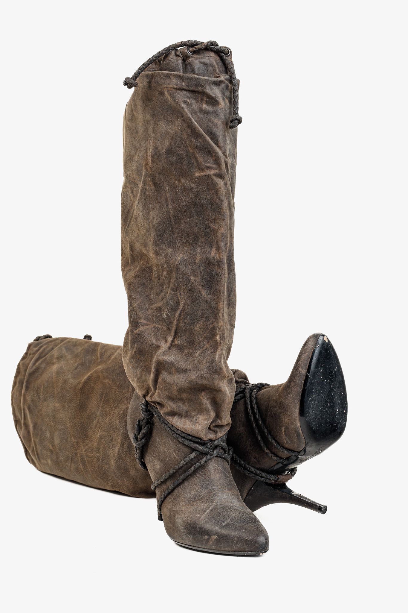 Givenchy Wax Textured Leather Knotted-Rope Heeled Boots