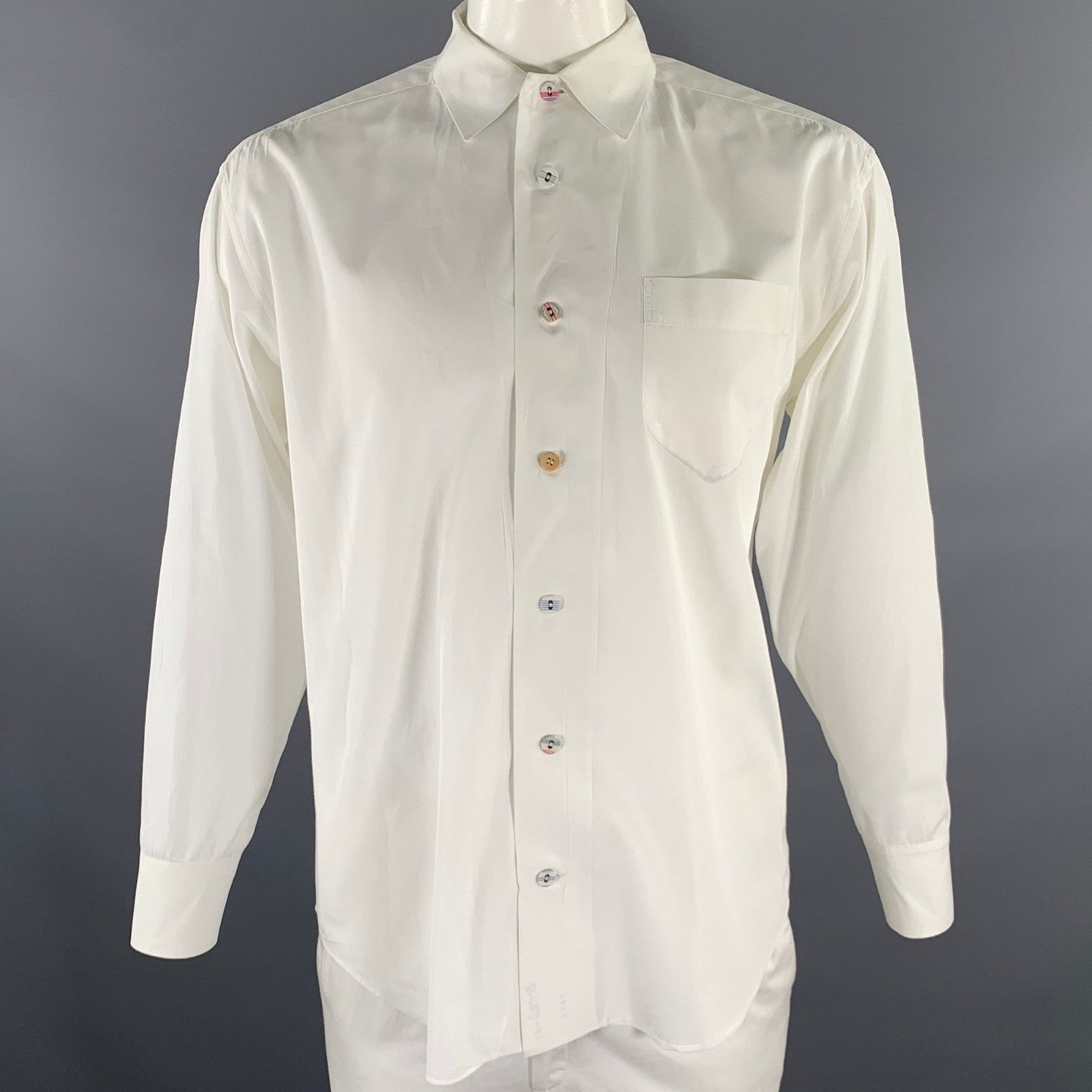 Matsuda MATSUDA Size L White Cotton Mixed Button Long Sleeve Shirt Size US M / EU 48-50 / 2 - 1 Thumbnail