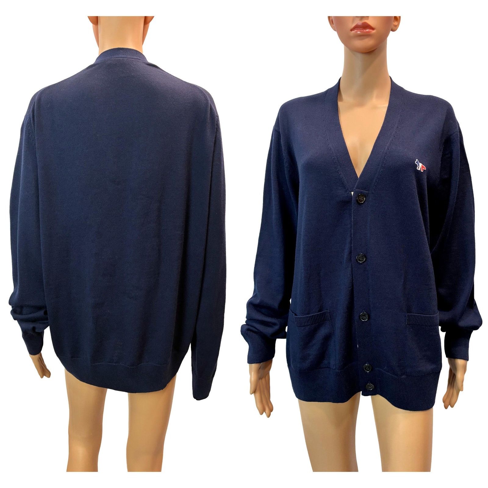 Maison Kitsune Maison Kitsune Navy Wool Fox Logo Cardigan L Size L / US 10 / IT 46 - 4 Thumbnail