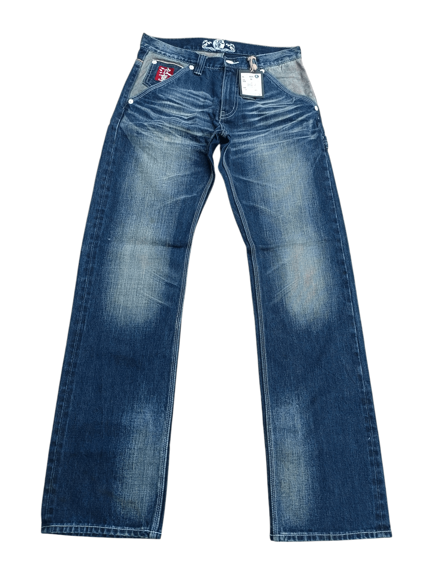 Japanese Brand NAMISATSU Faded Whiskers Embroidery Selvedge Jeans Size US 31 - 12 Thumbnail