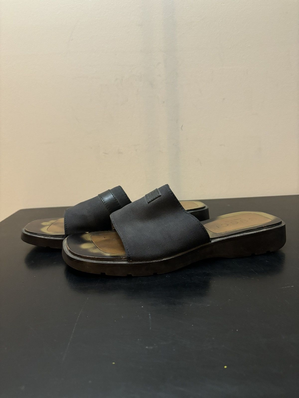 Gucci Gucci Canvas Leather Elastic Strap Slides Brown Size US 8 / EU 41 - 1 Thumbnail
