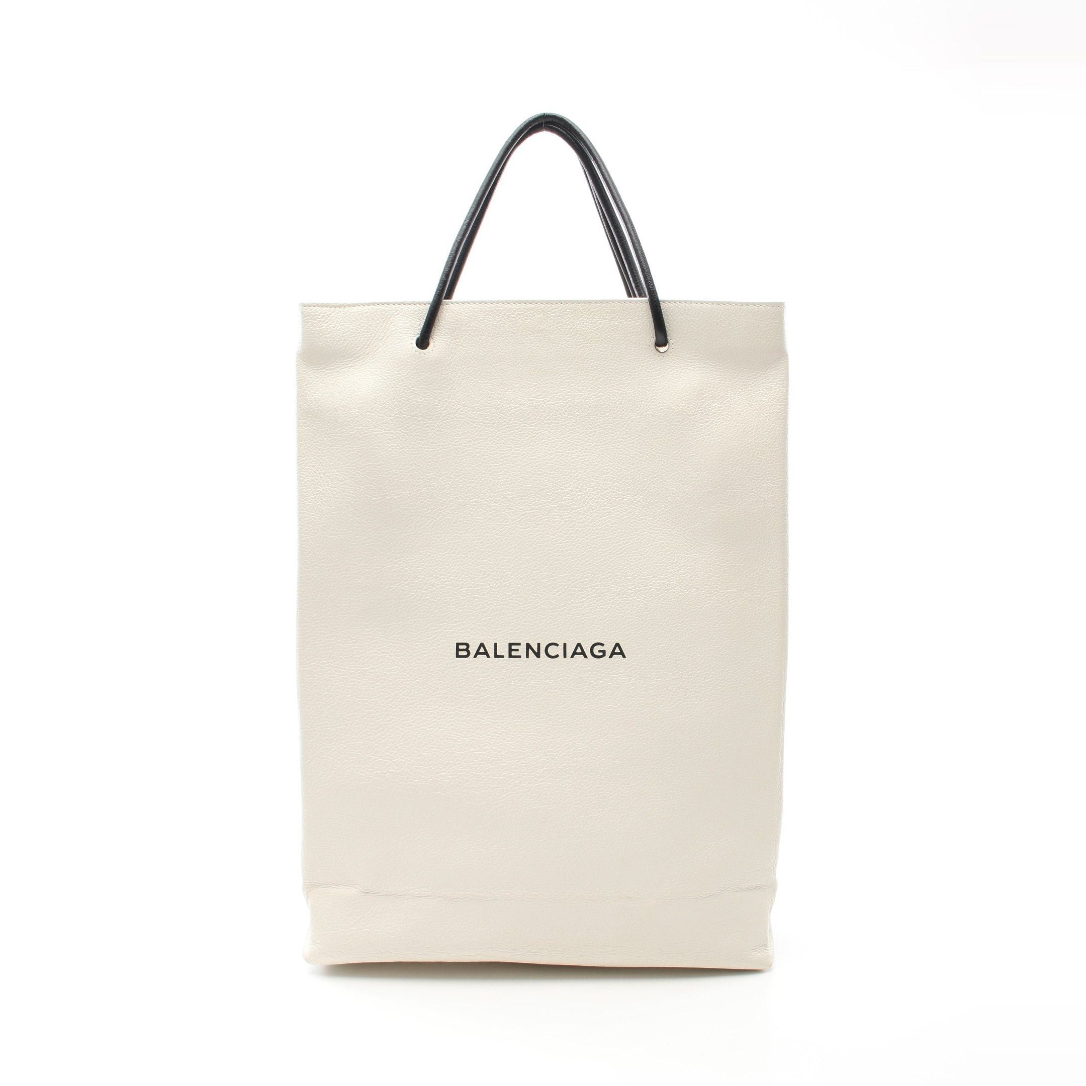 image of Balenciaga North South Shopping Bag M Shoulder Bag Handbag Tote Bag Leather White Black 2Way, Women