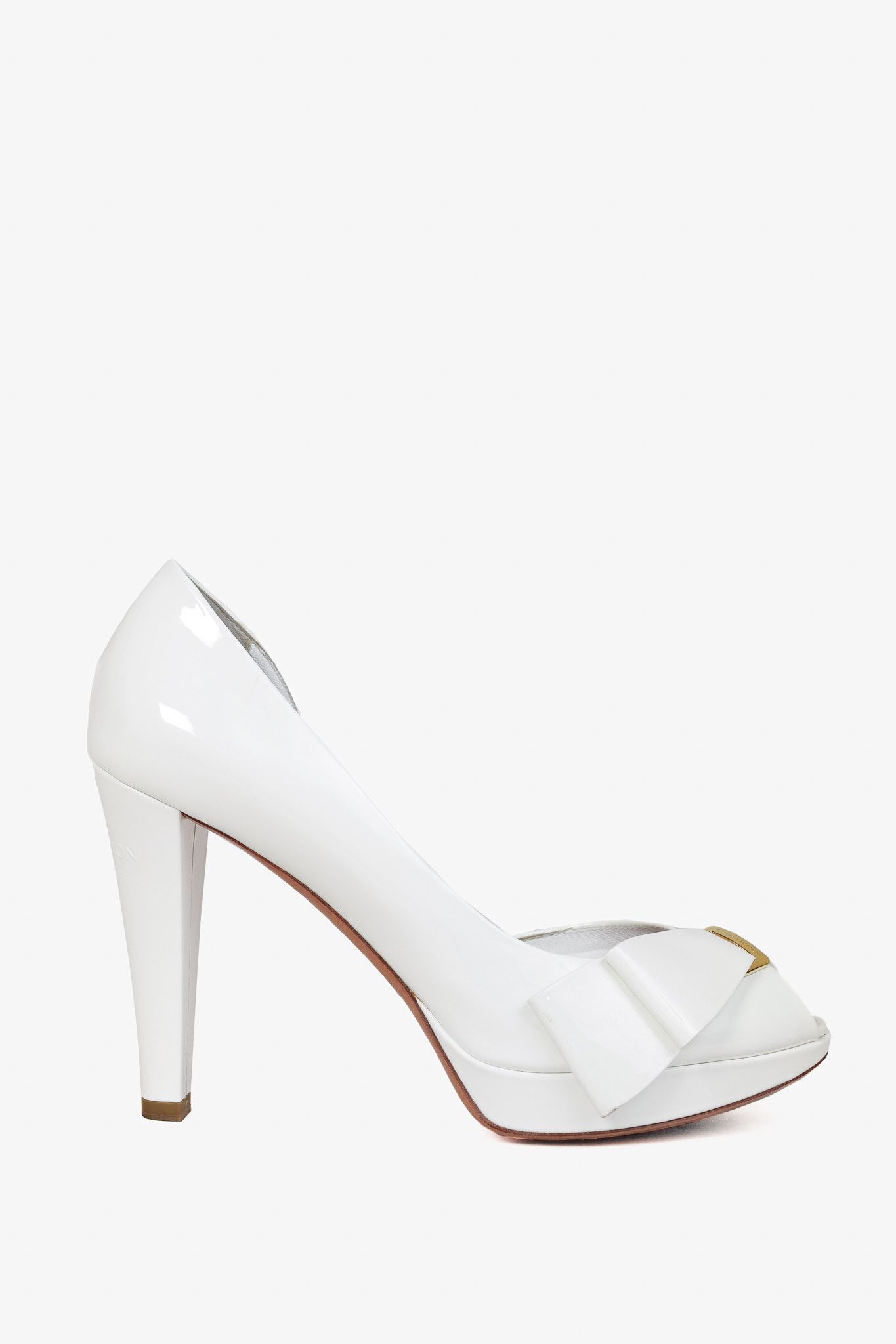 Louis Vuitton Louis Vuitton Apple White Patent Buckle-Bow Peep-Toe Pumps Size US 7 / IT 37 - 1 Thumbnail