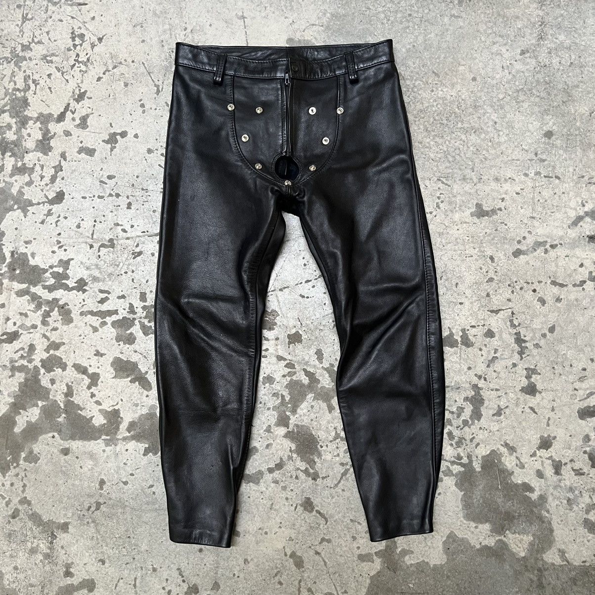 image of Vintage 31X24 Rob Amsterdam Black Leather Fetish Bondage Pants. Gay, Men's