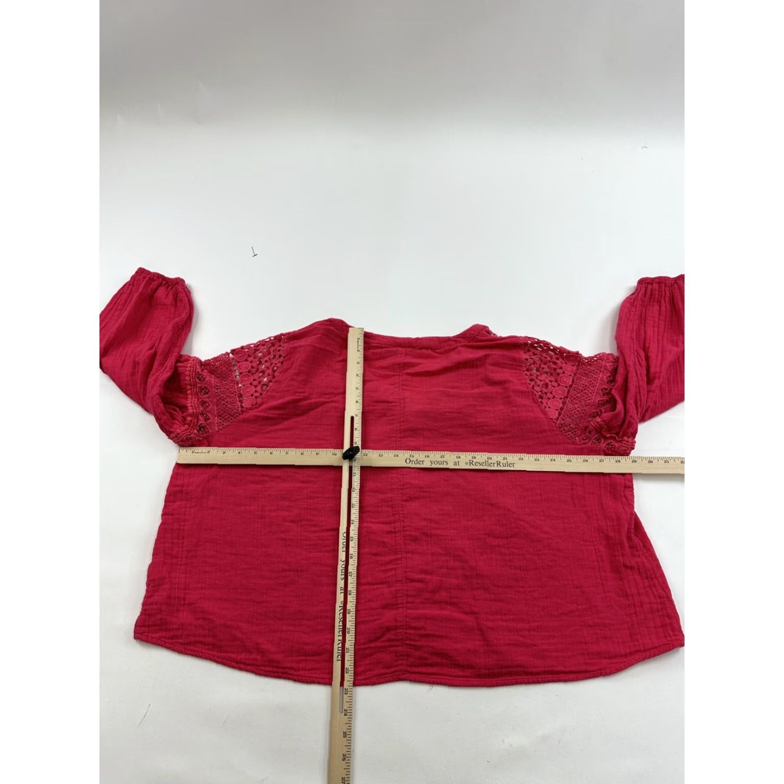 Vintage Lane Bryant Top Women’s Plus Size 26 Pink Long Sleeve Crochet Blouse Size 4XL / US 24-26 - 3 Thumbnail