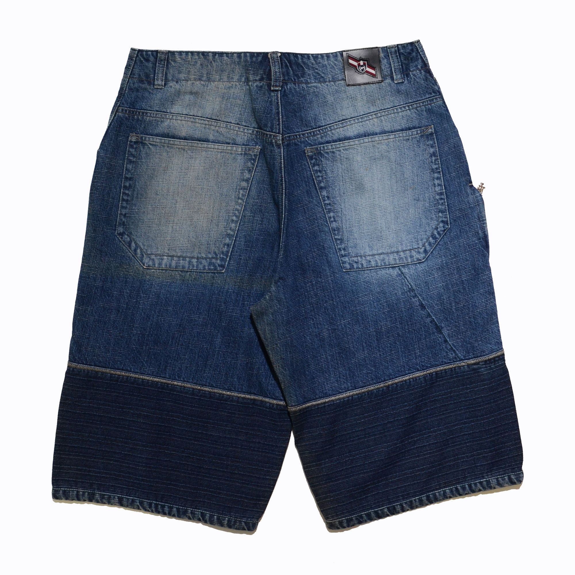 Phat Farm [Folded Discoloration] PF Denim Shorts 90s Hiphop Streetwear Size US 36 / EU 52 - 2 Thumbnail