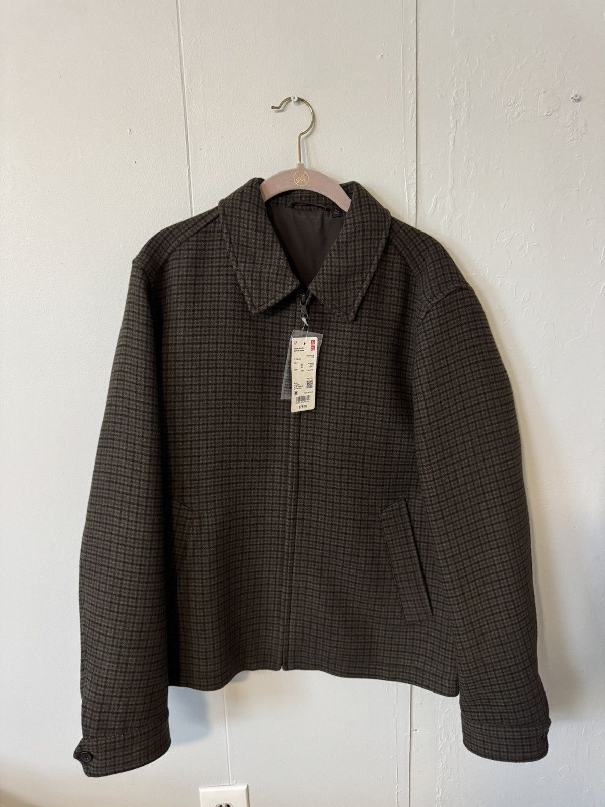 Uniqlo Single Collar Short Blouson Brown Houndstooth Medium