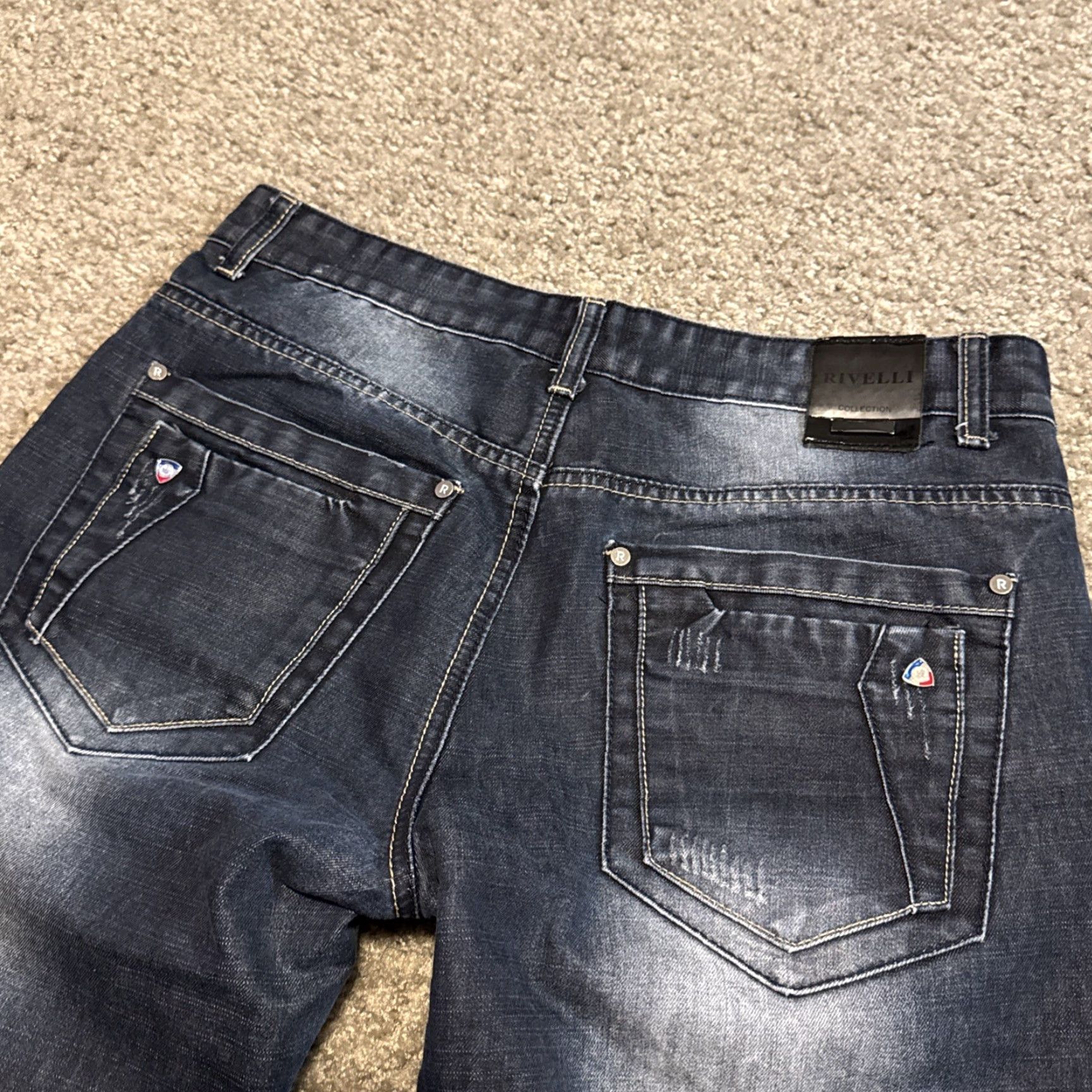 Denime Rivelli Jeans Distressed Blue Denim Men 32x32 Dark Wash Cotton Blend Jeans Regular Men 32in Size US 32 / EU 48 - 3 Thumbnail