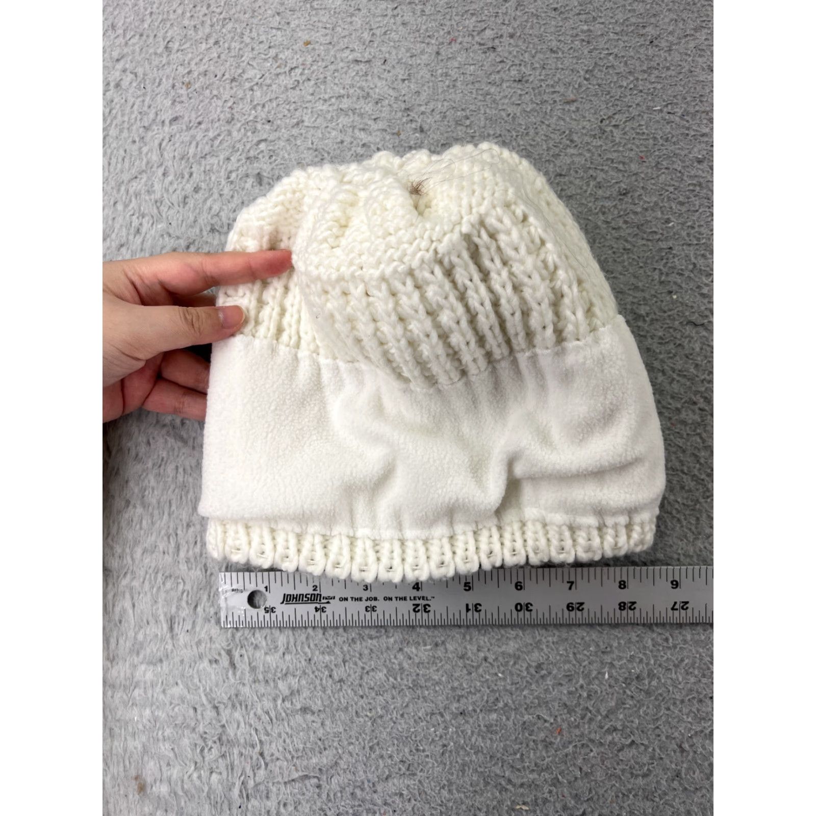 Vintage Mommy & Me Beanie One Size Womens White Knit Acrylic Poly Lined Faux Fur Ski Pom Size ONE SIZE - 4 Thumbnail